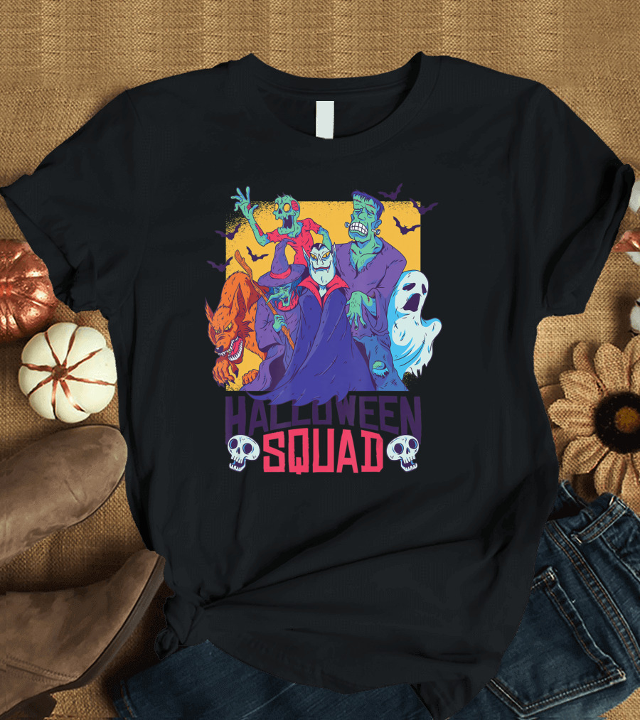Halloween Squad Funny Horror Characters Vampire Wolf Zombie Ghost Monster T-Shirt