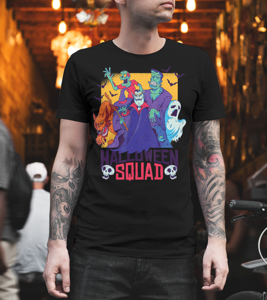 Halloween Squad Funny Horror Characters Vampire Wolf Zombie Ghost Monster T-Shirt