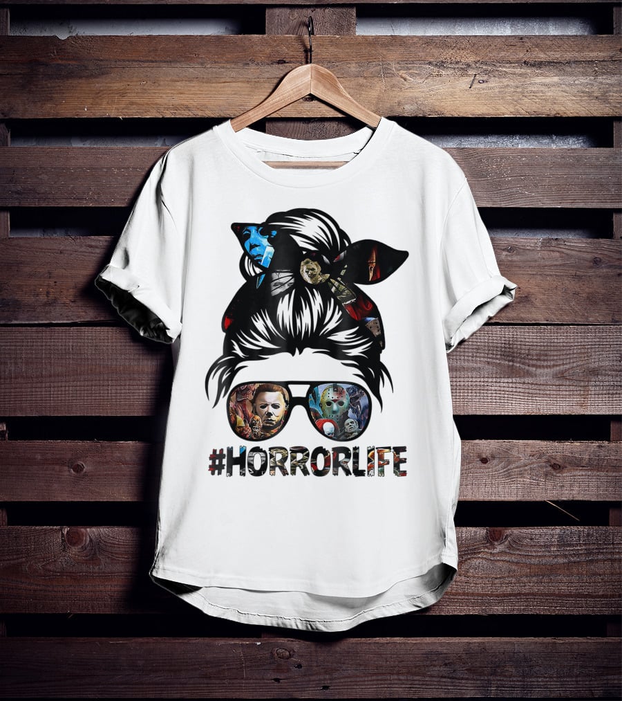 Horror Life Girl With Iconic Halloween Movie Characters T-Shirt