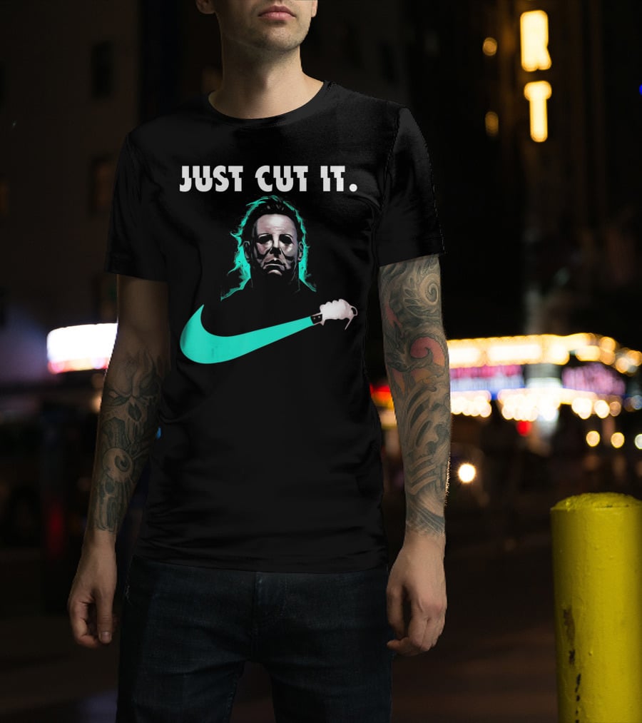 Just Cut It Horror Vintage Halloween Michael Myers Knife Swoosh T-Shirt