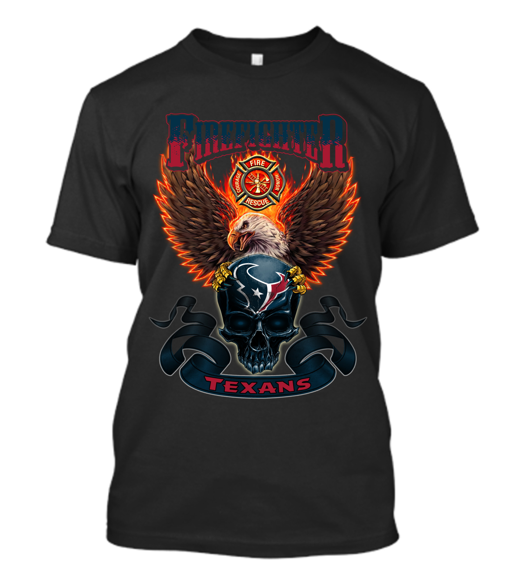 Firefighter Fire Rescue Eagle Skull Houston Texans T-Shirt