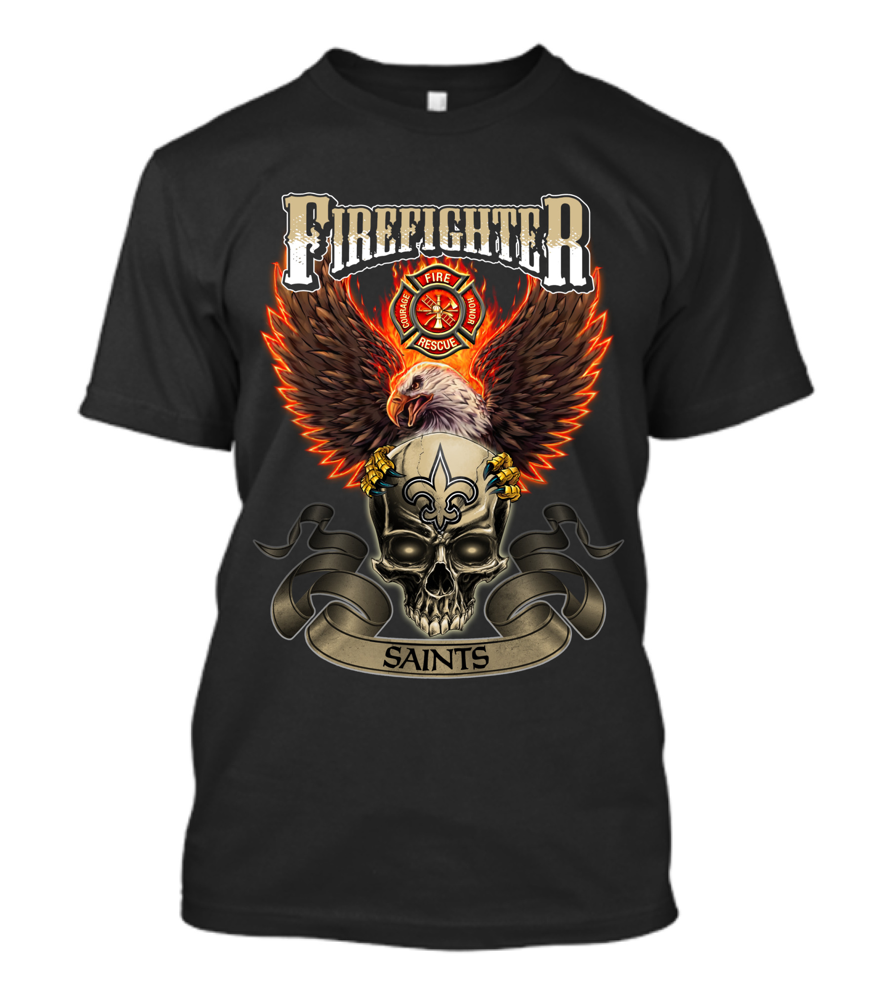 Firefighter Fire Rescue Eagle Skull Saints T-Shirt