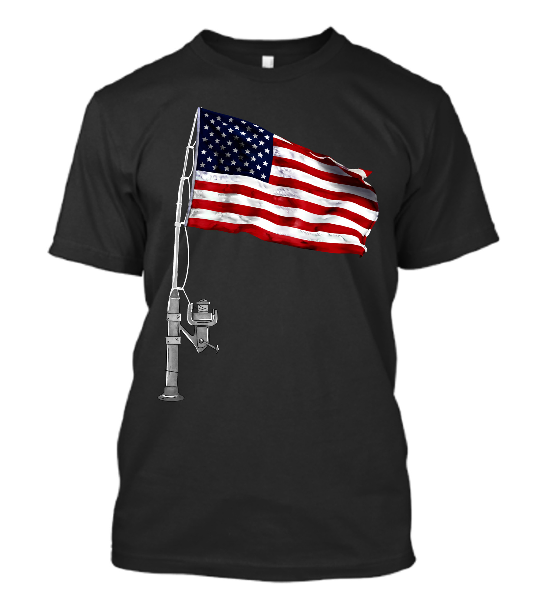 American Fishing Rod Flag Camping T-Shirt