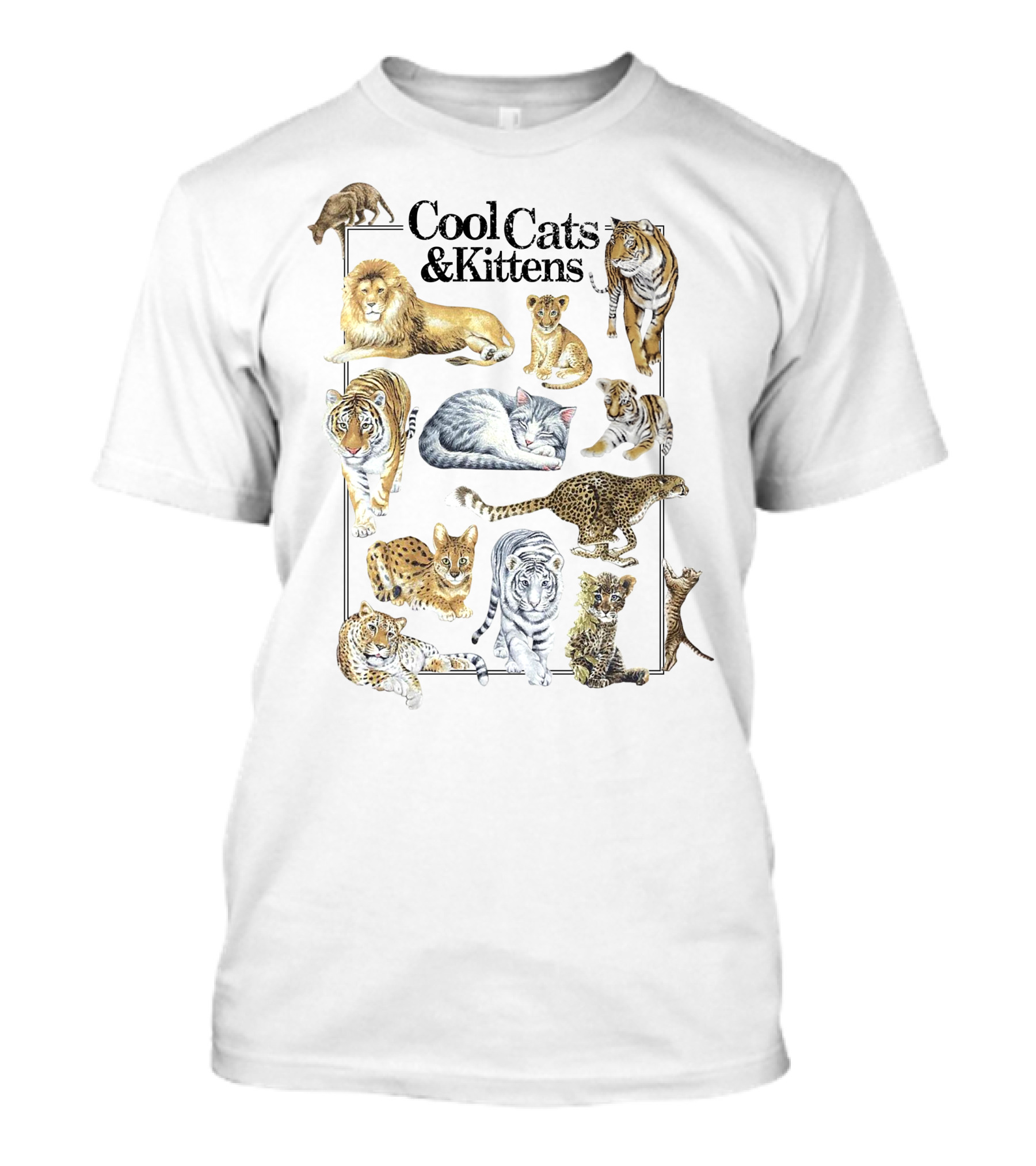 Cool Cats And Kittens Large Feline Collection Featuring Lions Tigers Cheetahs Lynx T-Shirt