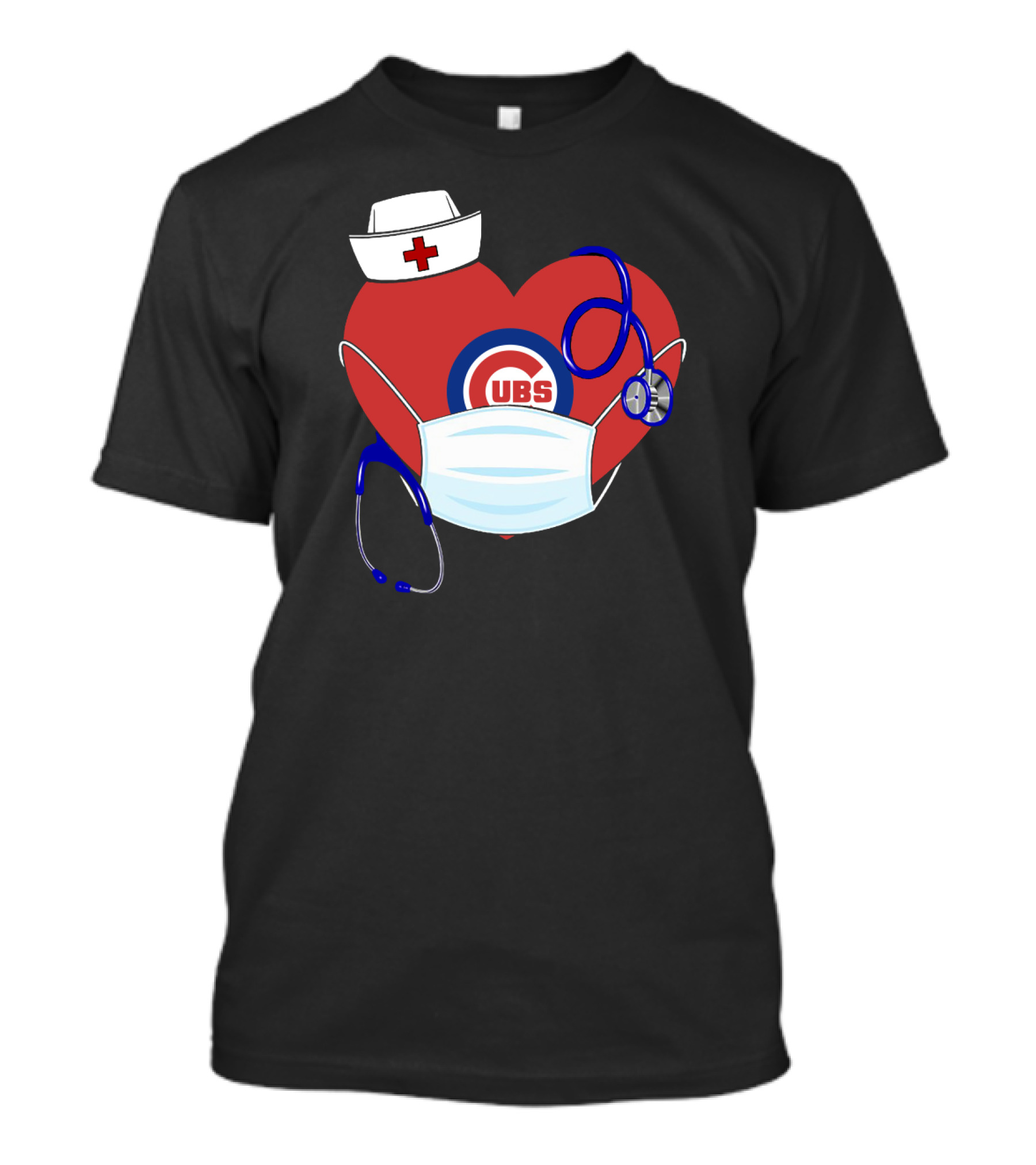 Cubs Heart With Nurse Hat Mask And Stethoscope T-Shirt