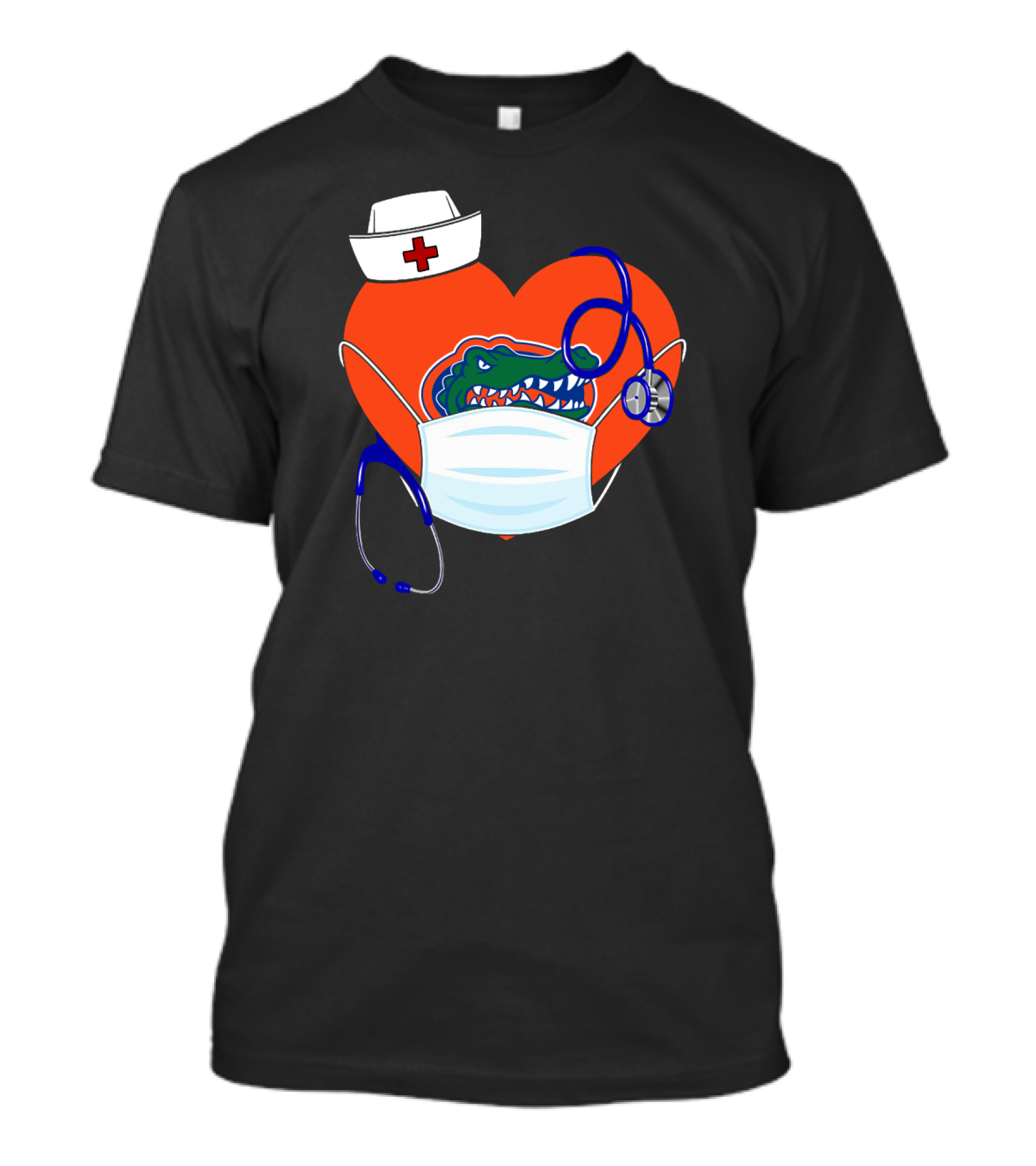 Heart Gators Nurse Healthcare Stethoscope Mask T-Shirt