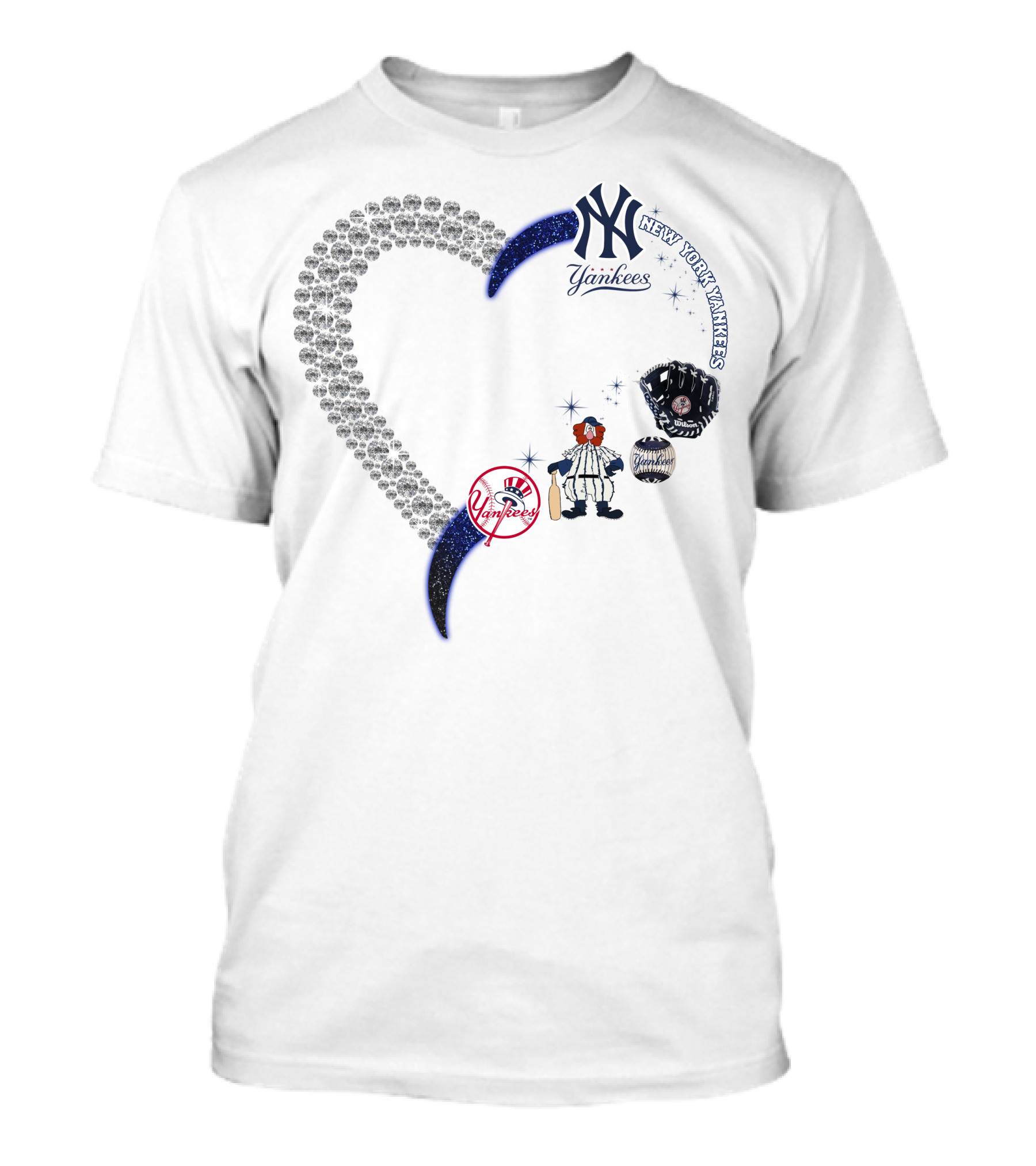 New York Yankees Heart Design With Baseball Elements T-Shirt