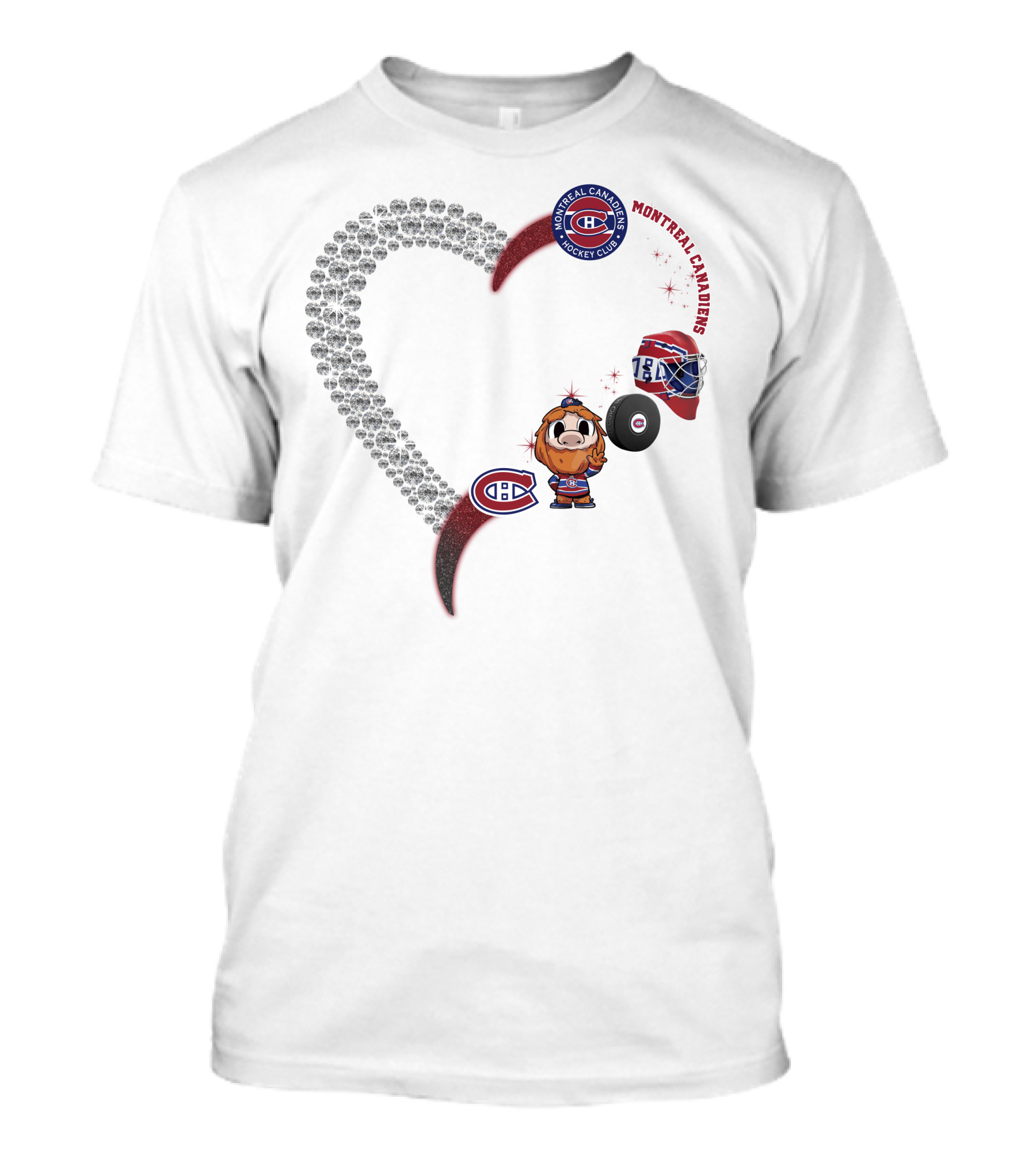 Heart Montreal Canadiens Hockey Club Mascot Helmet Puck Sparkle T-Shirt