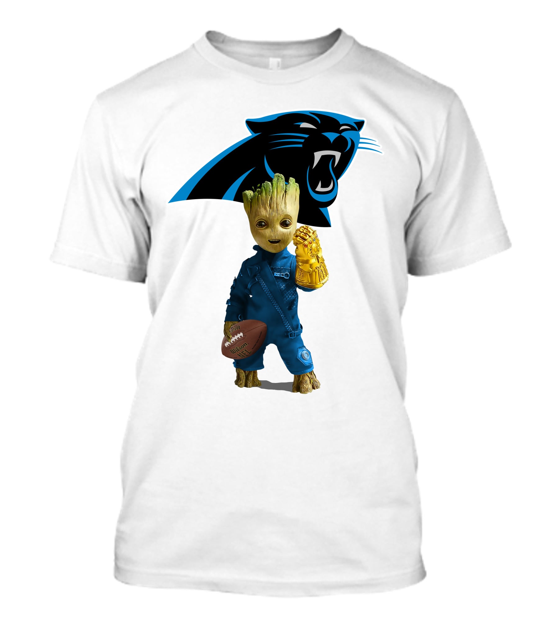 Carolina Panthers Groot Football Infinity Gauntlet Crossover T-Shirt
