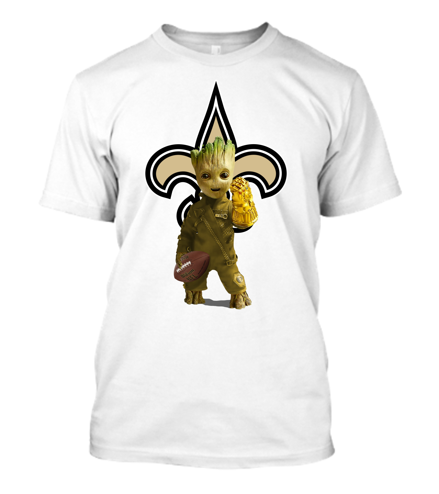 New Orleans Saints Groot Football Infinity Gauntlet Fleur-de-lis T-Shirt