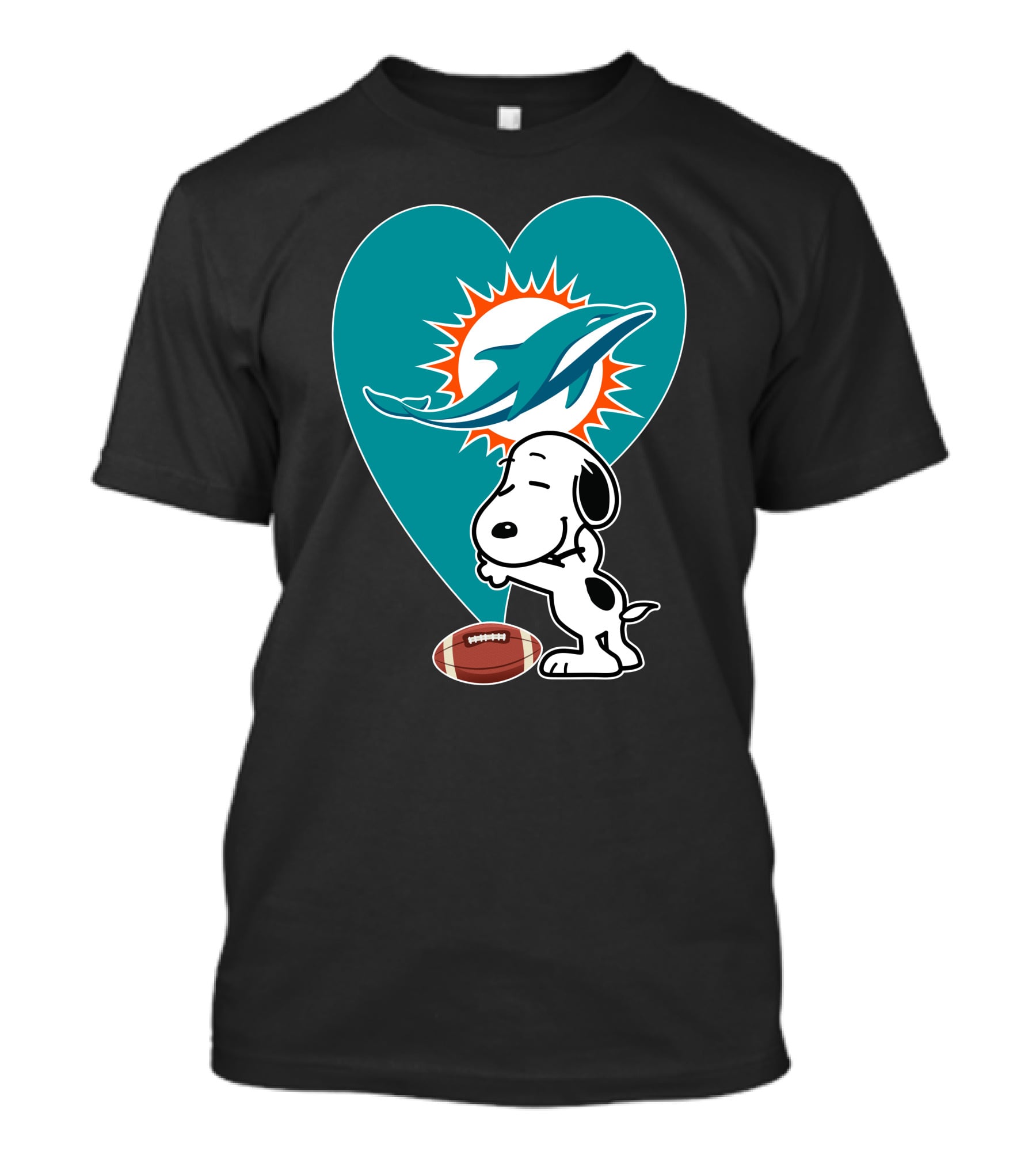 Miami Dolphins Snoopy Heart Hug Football T-Shirt