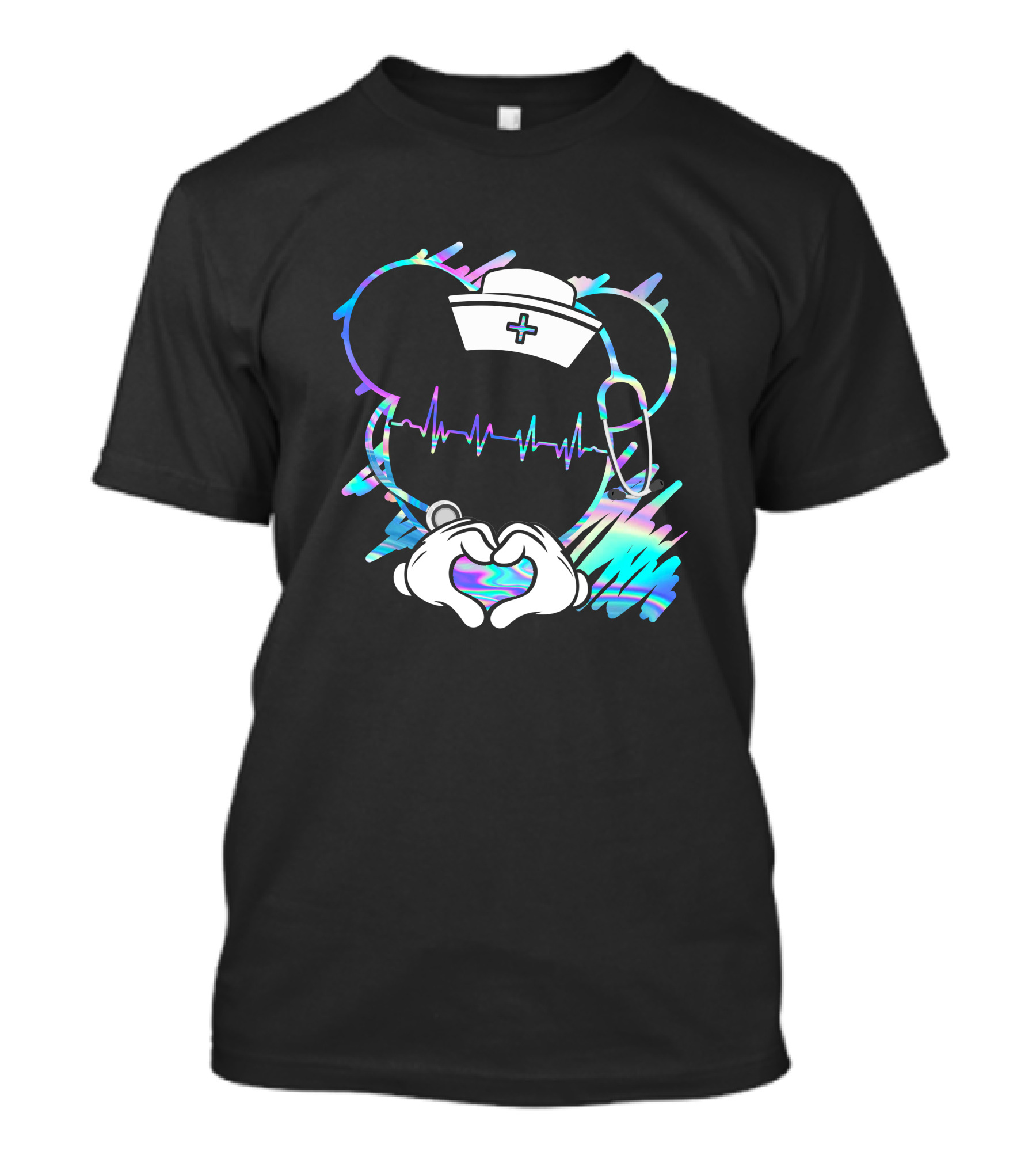 Nurse Disney Mickey Nurse Heartbeat Holographic T-Shirt