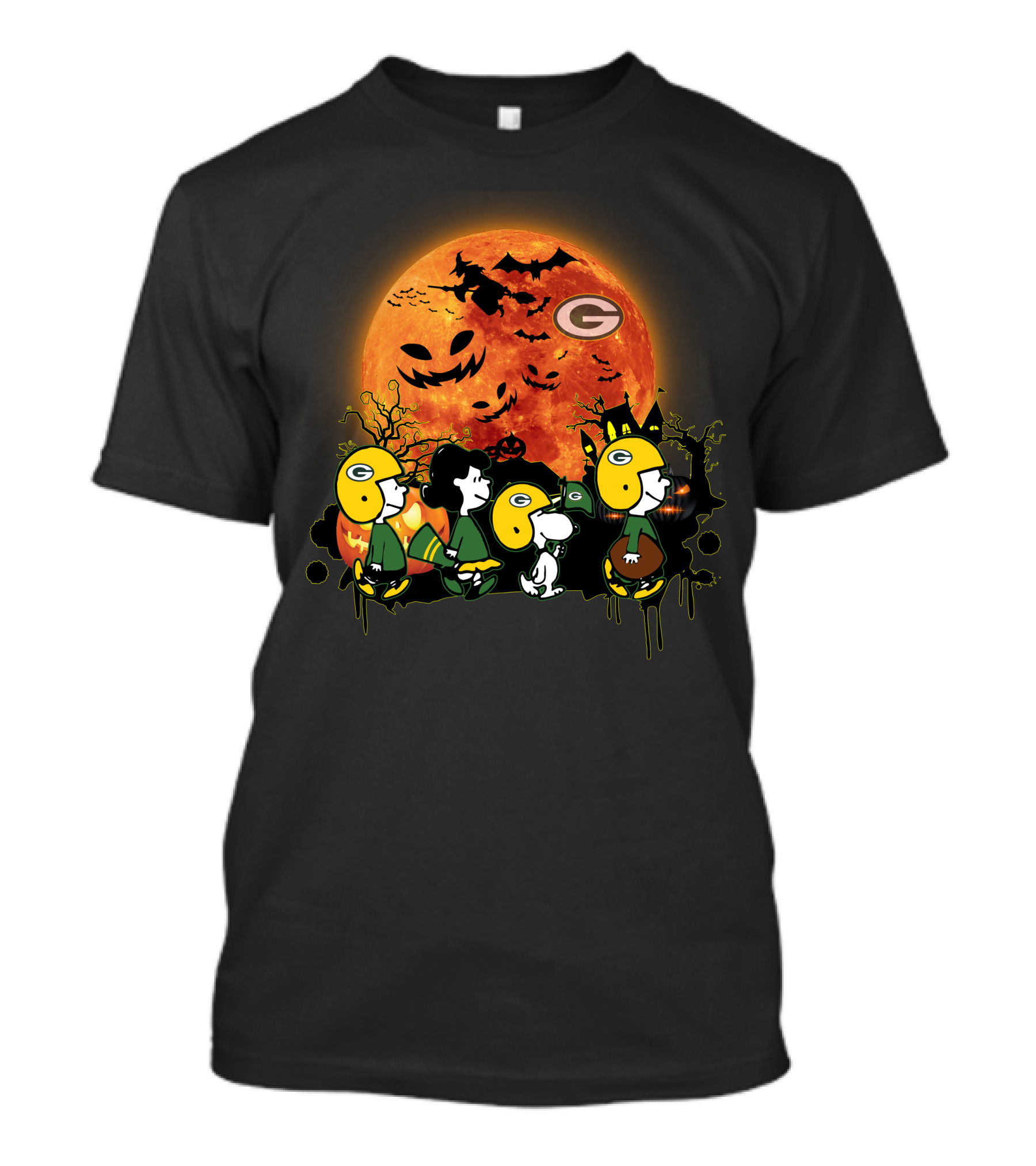 Green Bay Packers Halloween Peanuts Characters Under Full Moon T-Shirt