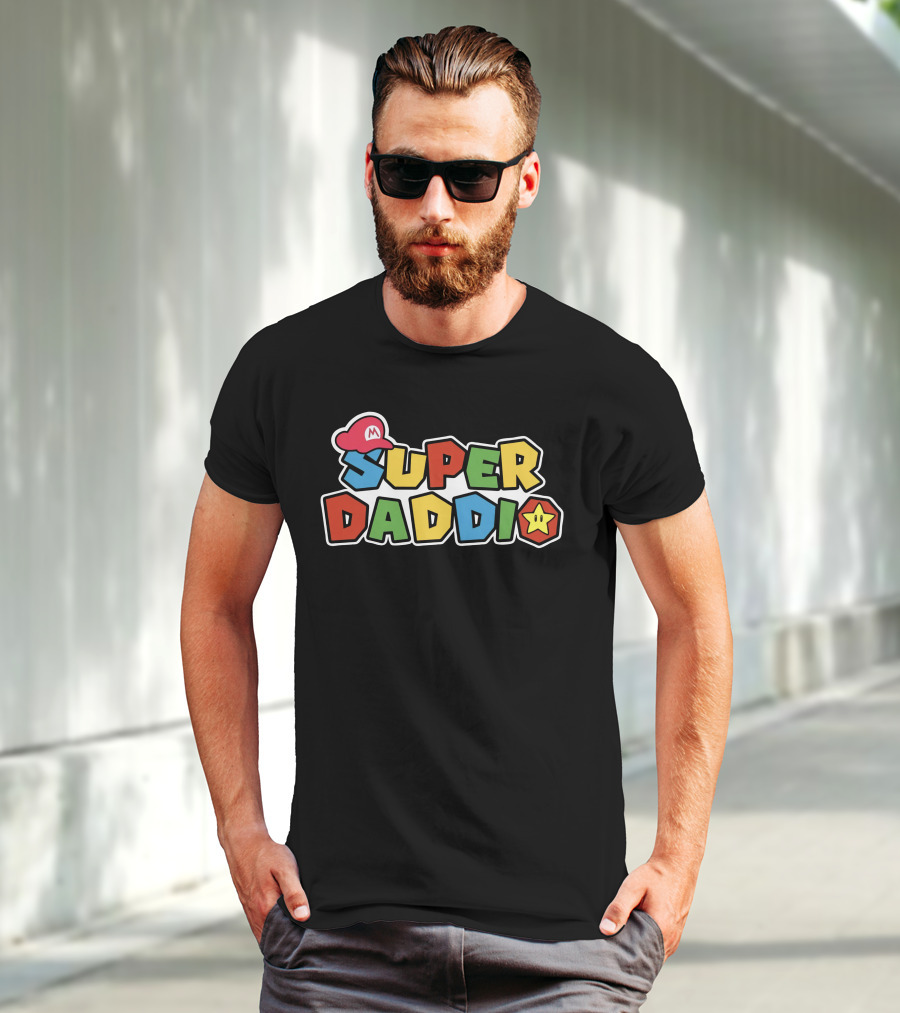 SUPER DADDIO Mario Style Father's Day Star Icons T-Shirt