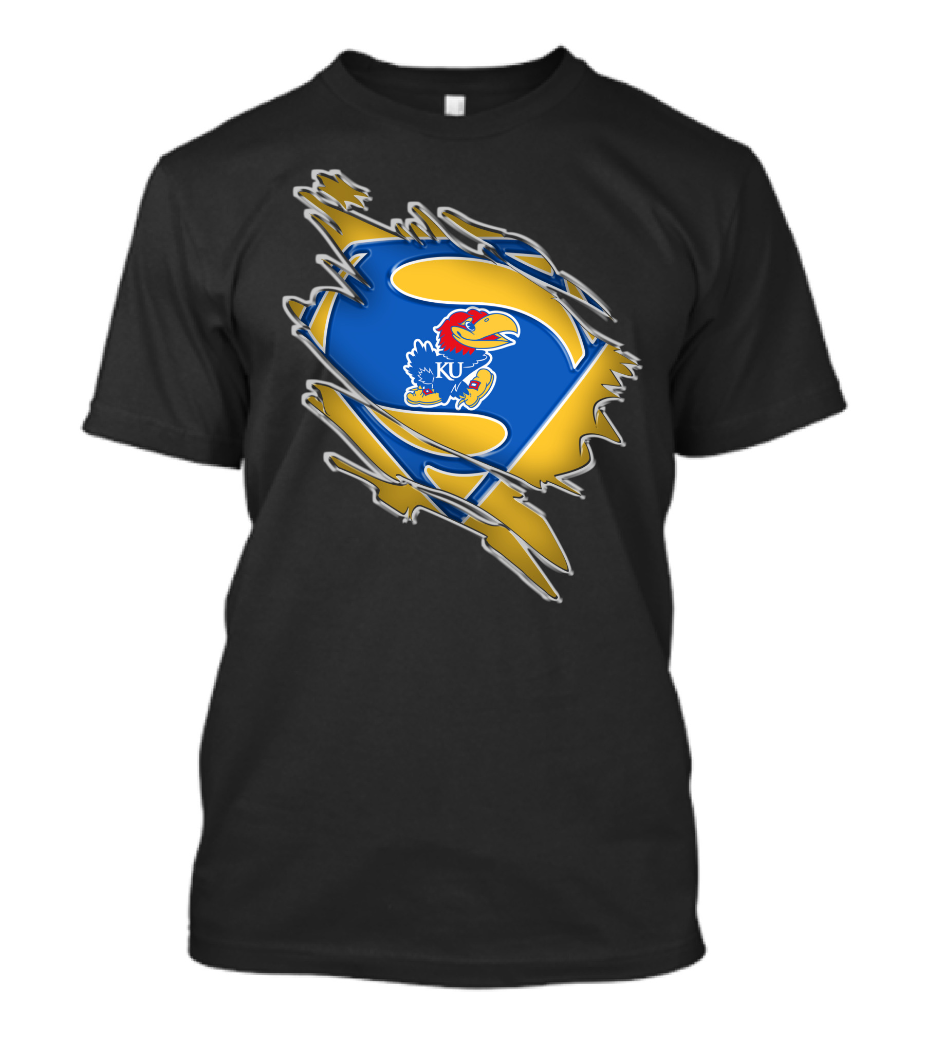 Kansas Jayhawks Super Man Logo KU Jayhawk Crest T-Shirt