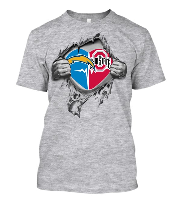 Los Angeles Chargers Ohio State Buckeyes Logo Fusion Ripped Fabric T-Shirt