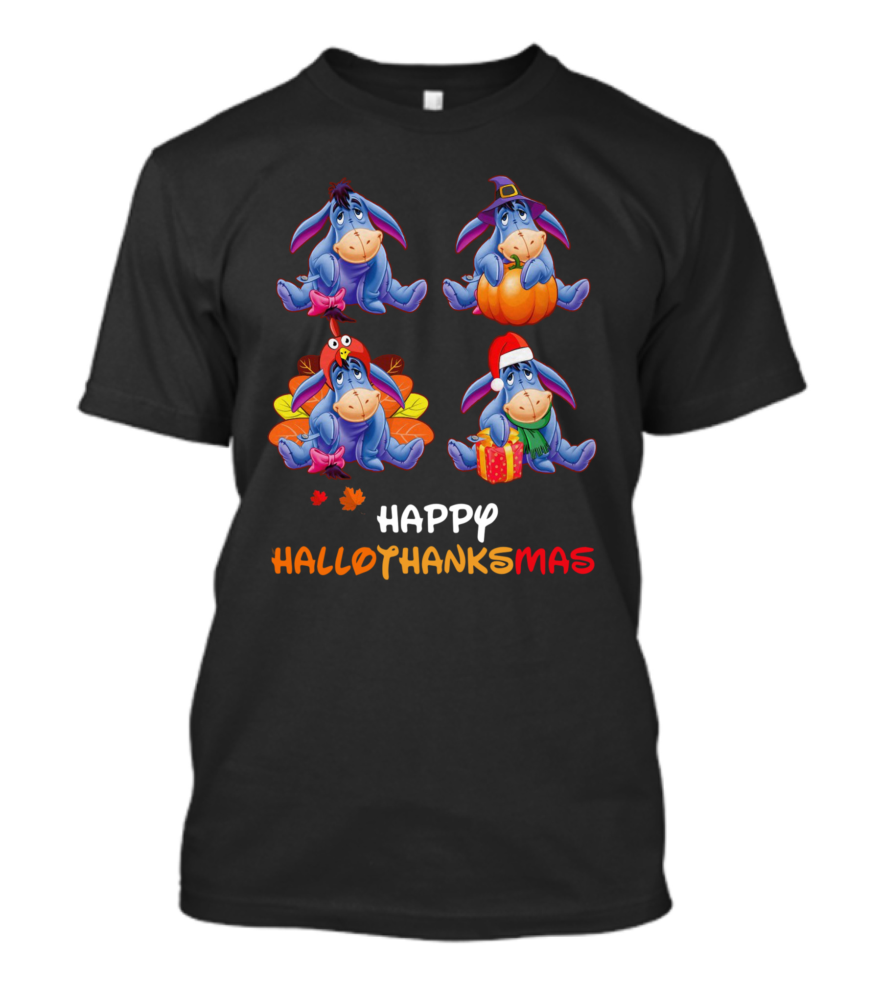 Eeyore Happy Hallothanksmas With Festive Seasonal Teal Accents T-Shirt