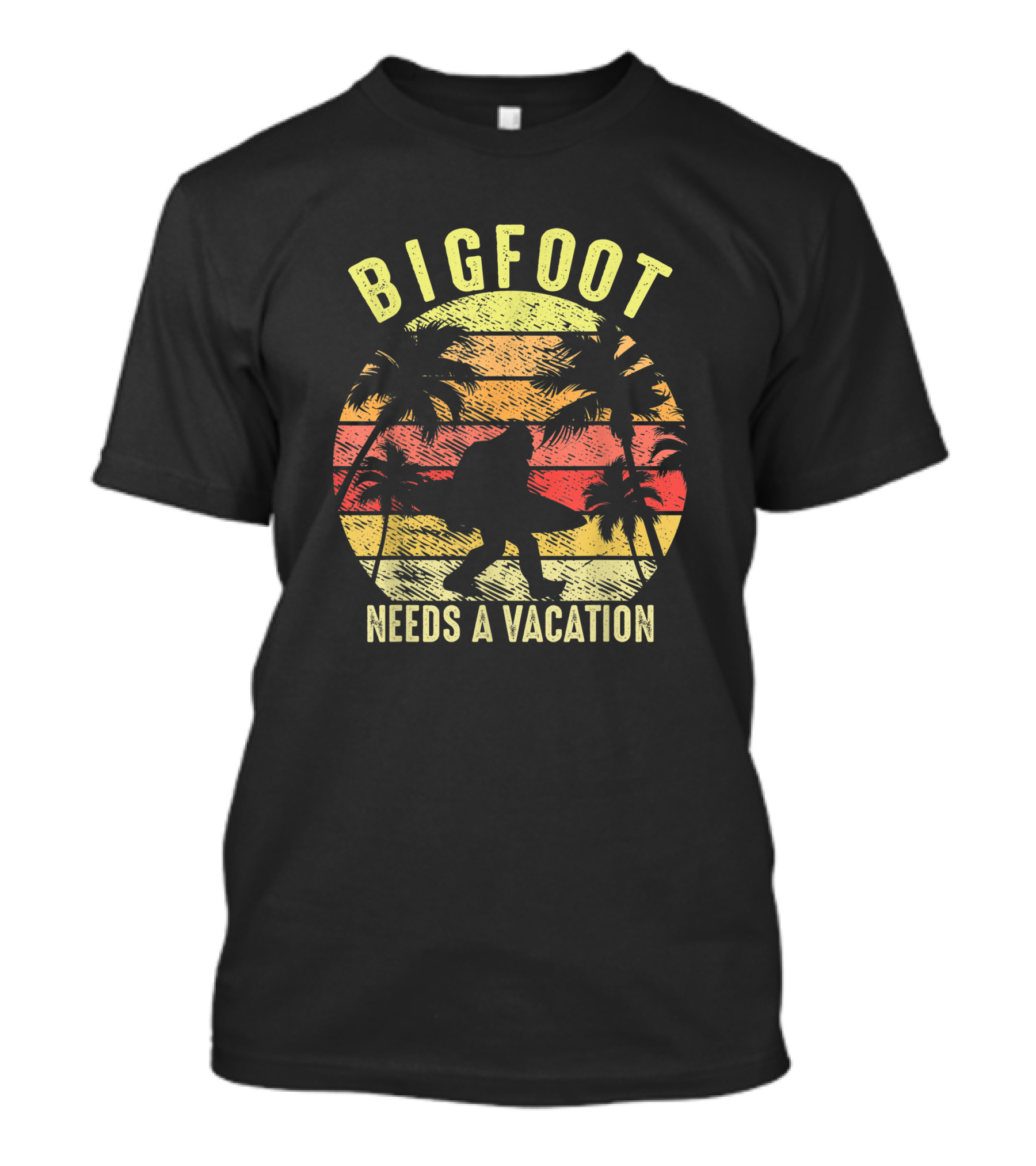 Bigfoot Needs A Vacation Retro Vintage Hawaiian Sunset T-Shirt