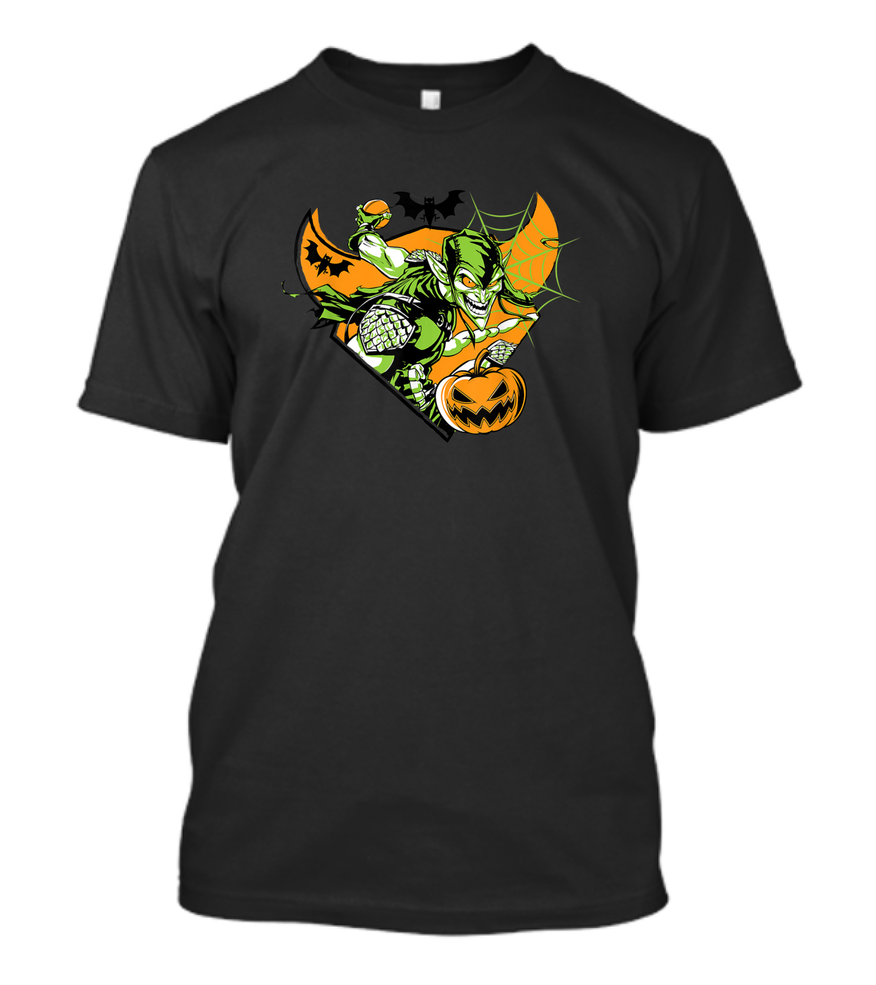Marvel Green Goblin Pumpkin Bomb Halloween Bats Iconic Villain Orange Web T-Shirt