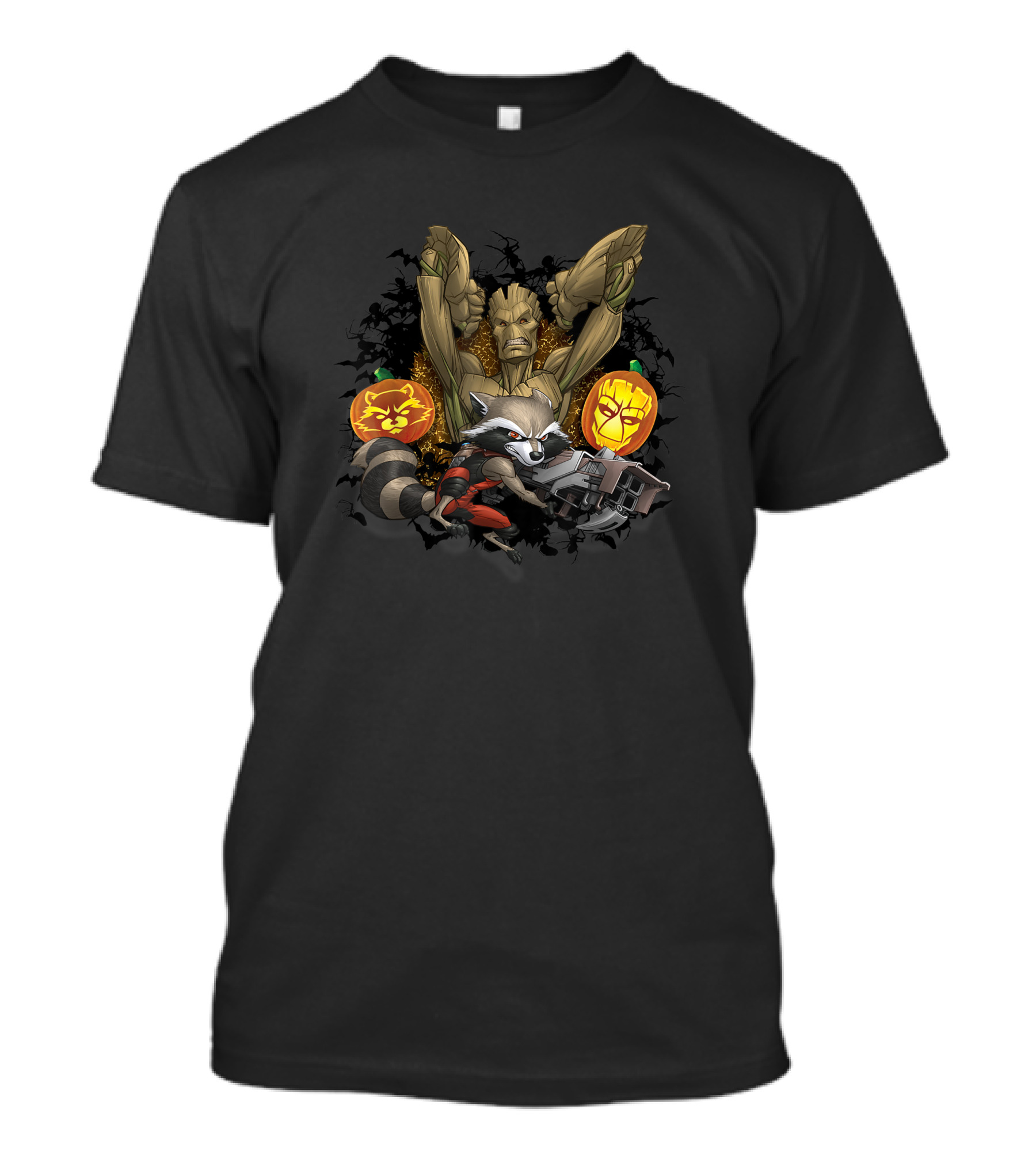 Marvel Groot And Rocket Raccoon Halloween Jack O' Lantern Pumpkins T-Shirt