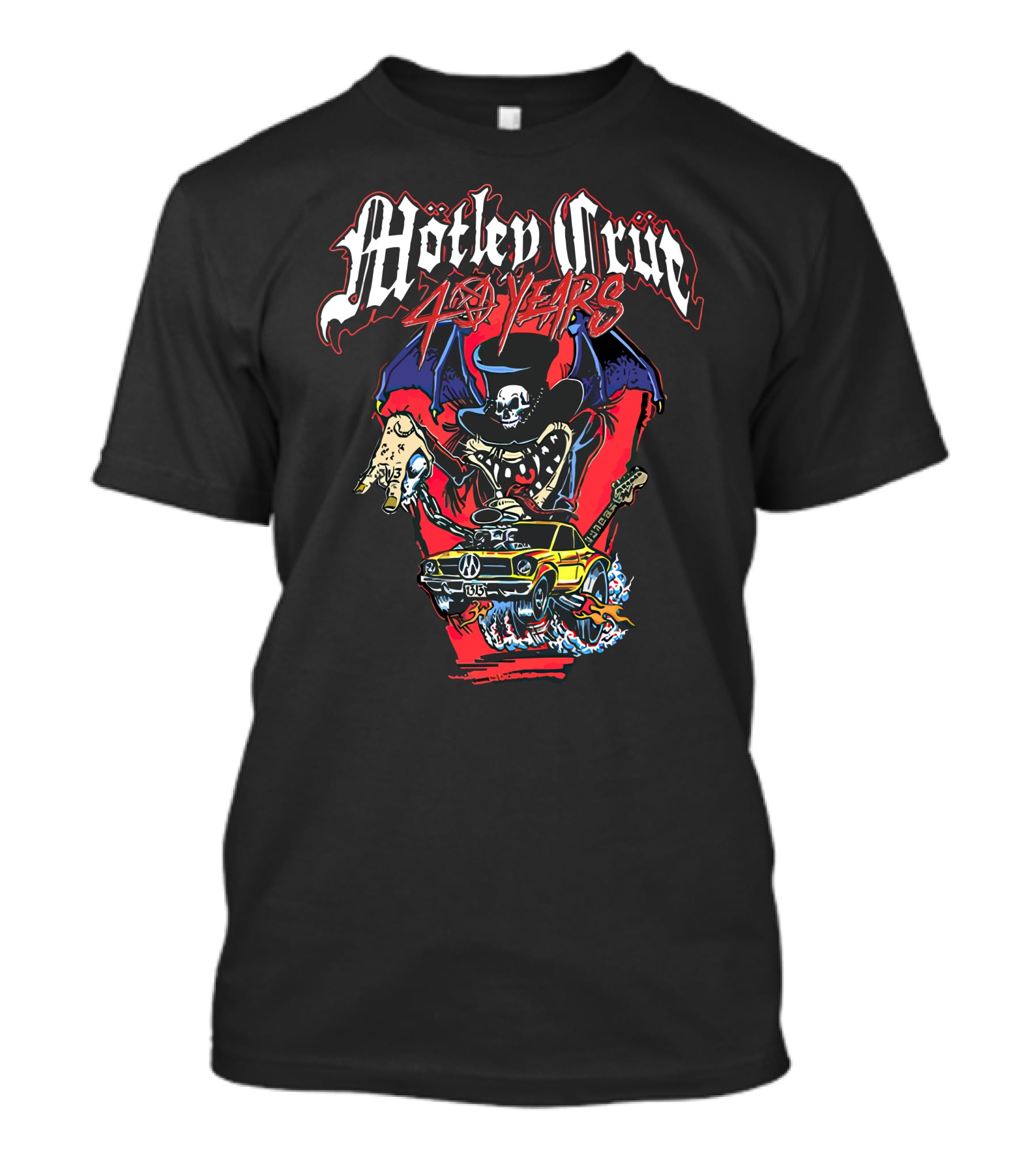 Mötley Crüe 40 Years Skeleton Guitar Flying Car T-Shirt