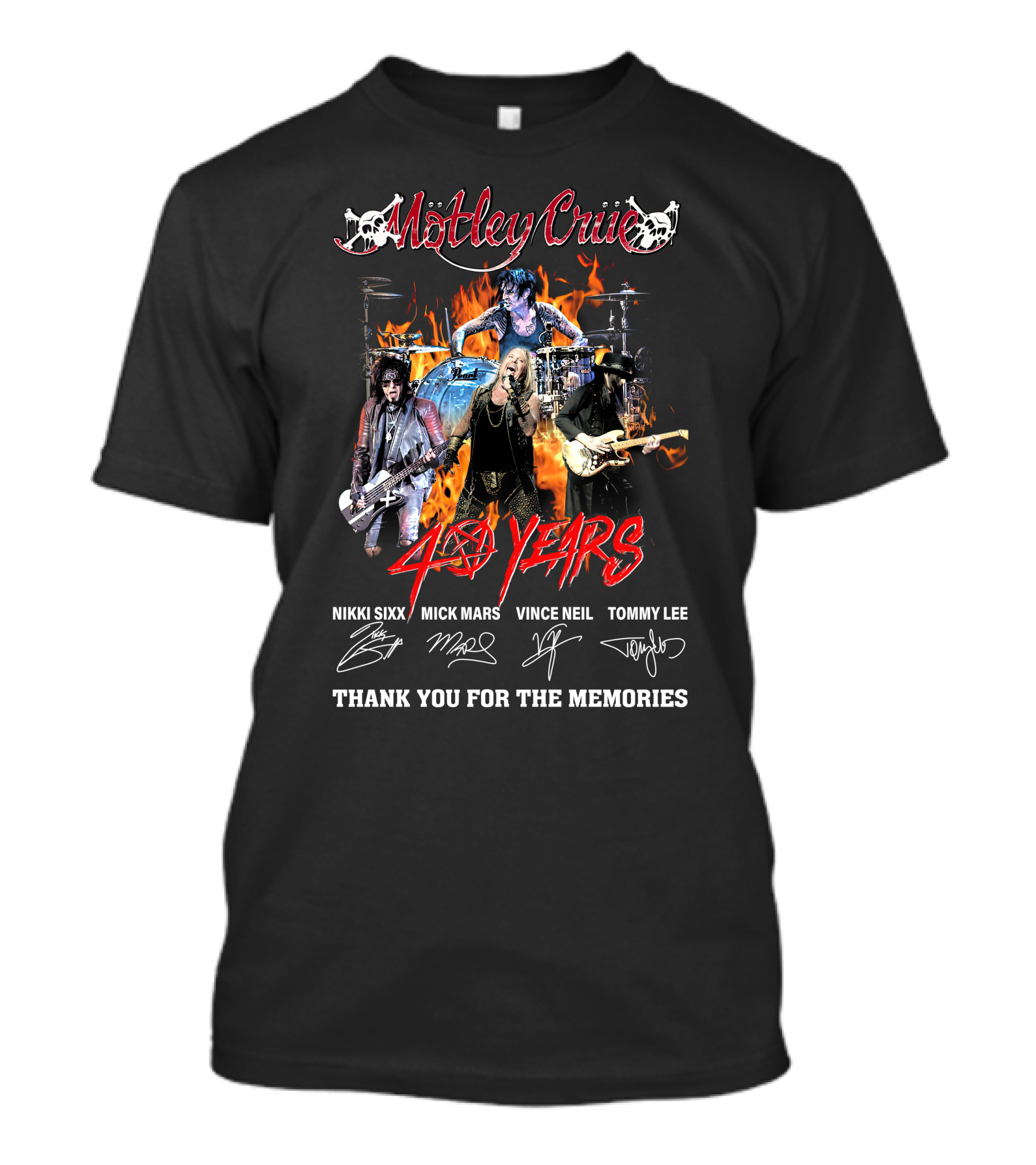 Mötley Crüe 40 Years Signature Nikki Sixx Mick Mars Vince Neil Tommy Lee Thank You For The Memories T-Shirt