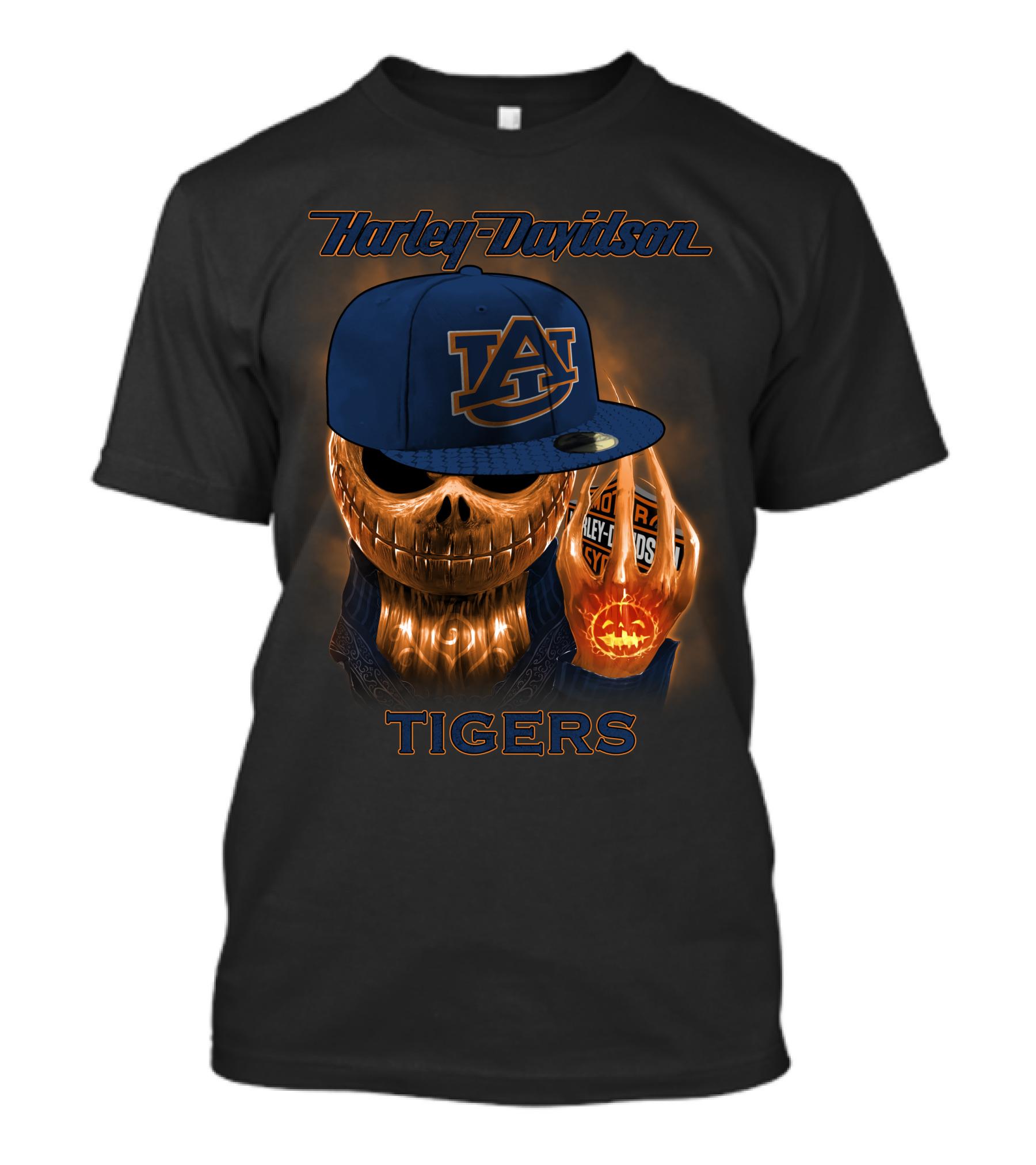 Harley Davidson Auburn Tigers Skeleton With Cap T-Shirt