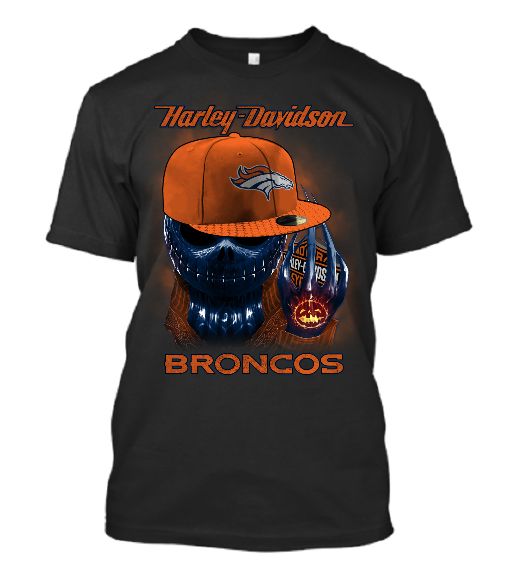 Harley Davidson Broncos Denver Broncos Skull With Hat T-Shirt
