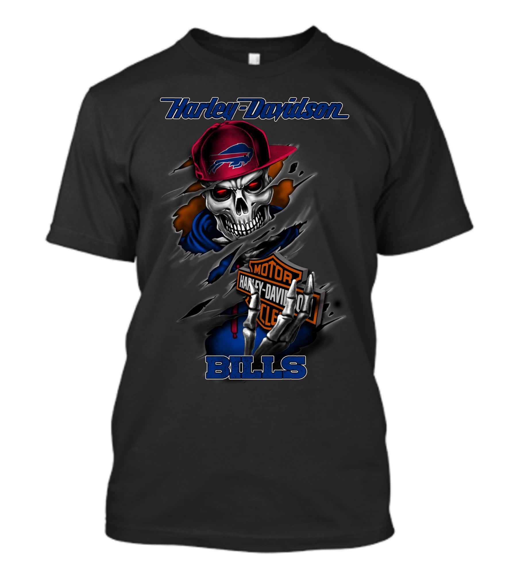Harley Davidson Buffalo Bills Skull With Cap T-Shirt