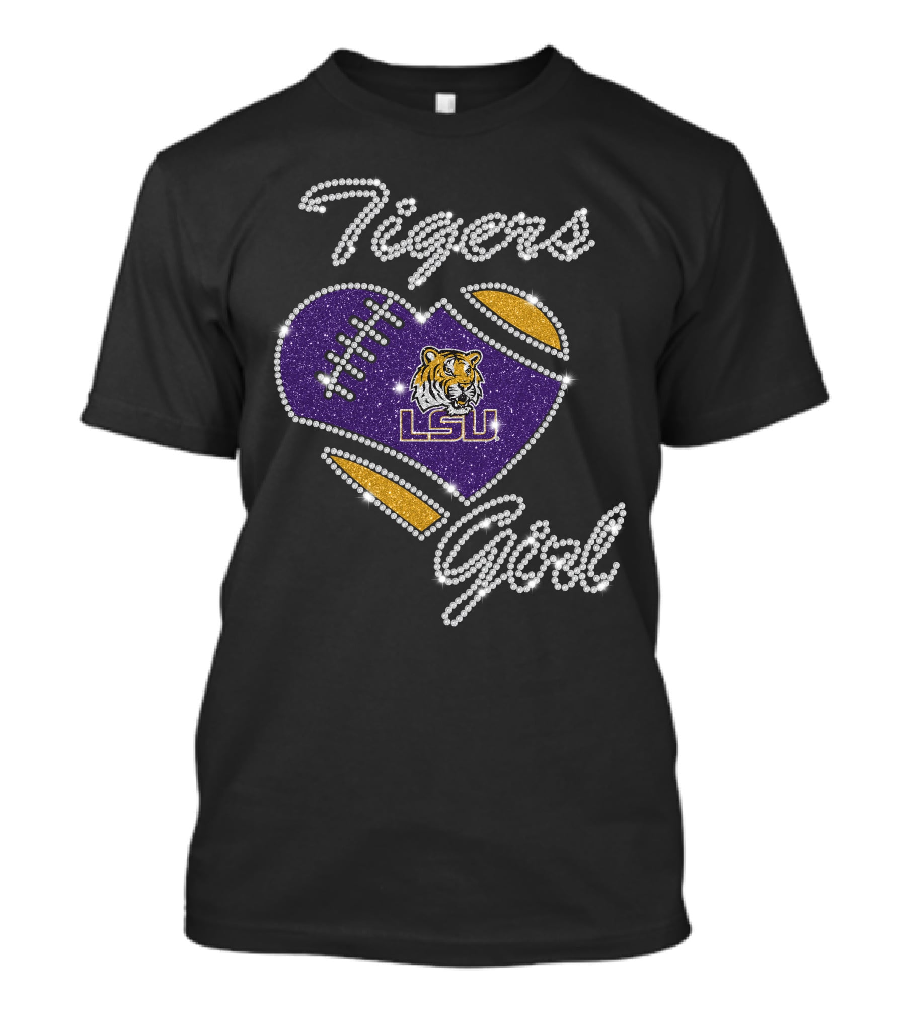 Tigers Girl Heart LSU Tigers Football Purple Gold T-Shirt