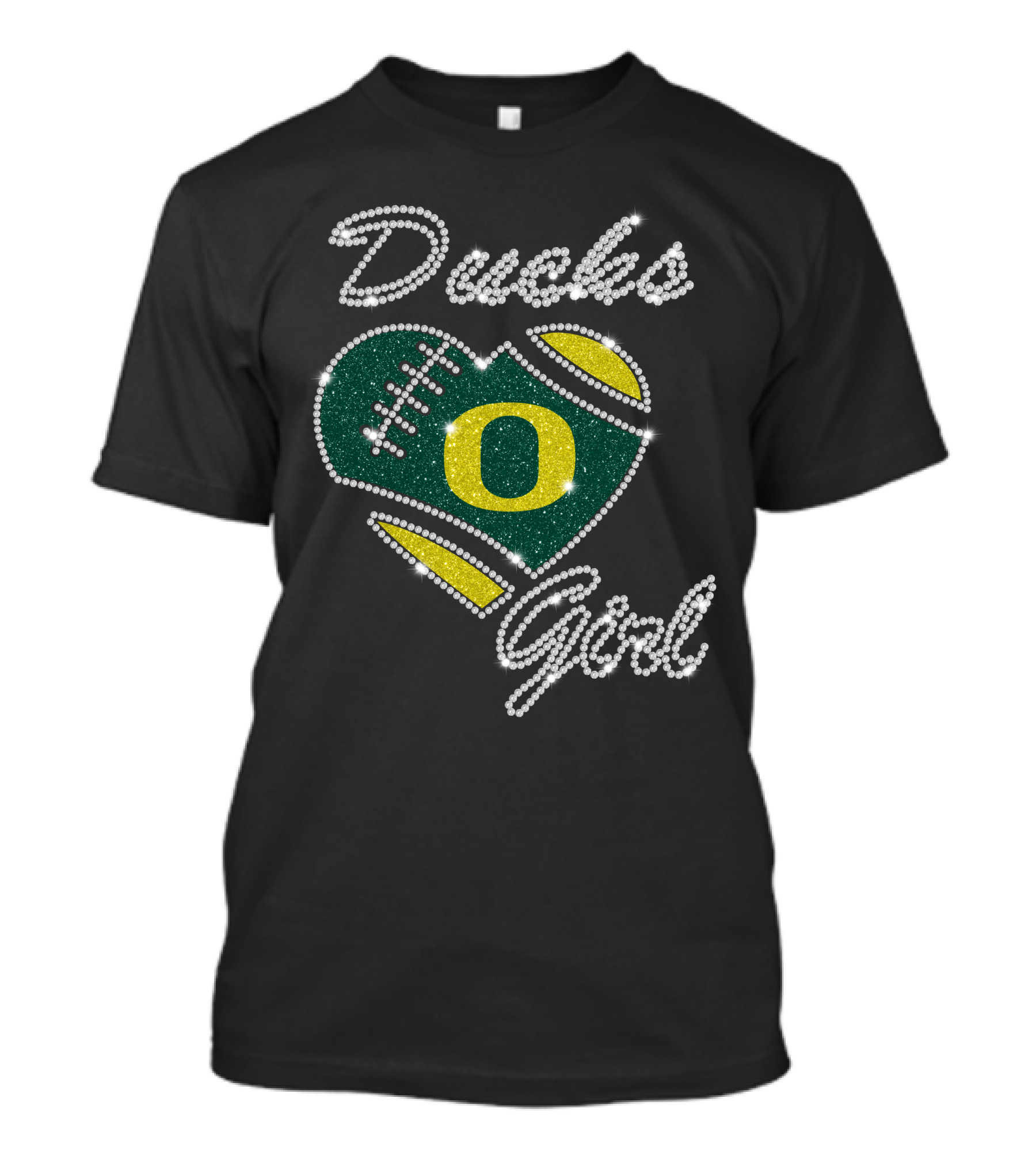 Oregon Ducks Girl Heart Football Sparkle T-Shirt
