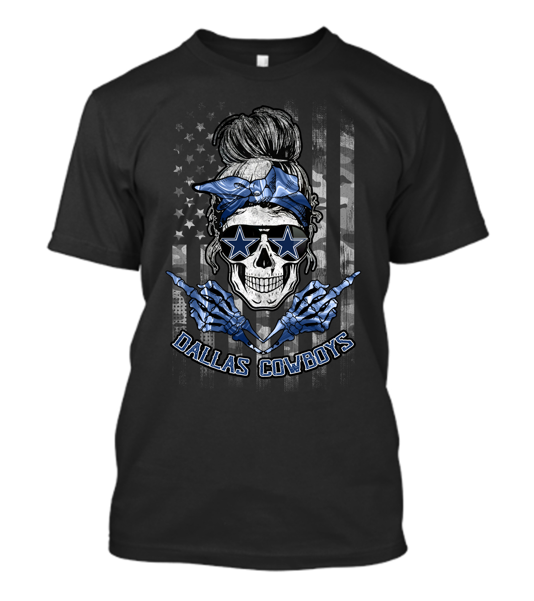 Dallas Cowboys Skull Girl Stars And Stripes Bandana T-Shirt
