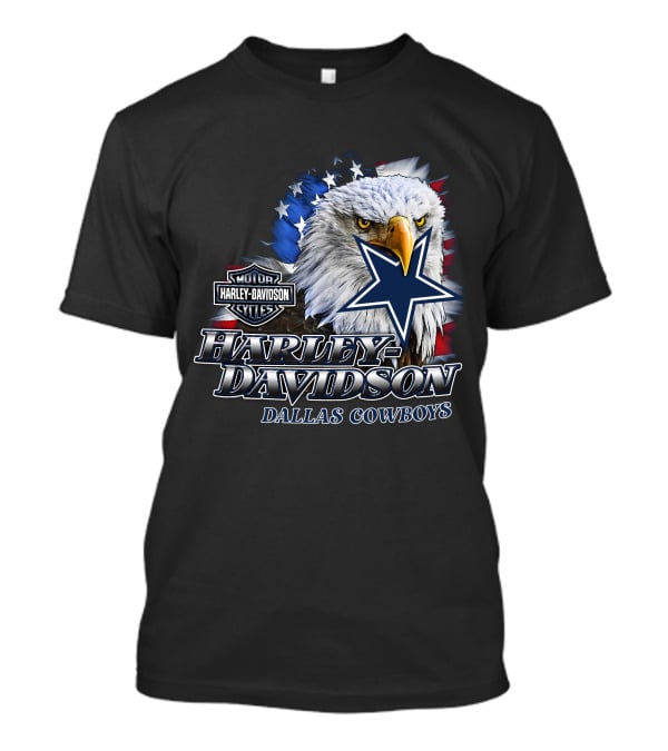 Harley Davidson Dallas Cowboys Motor Cycles Eagle Flag Star T-Shirt