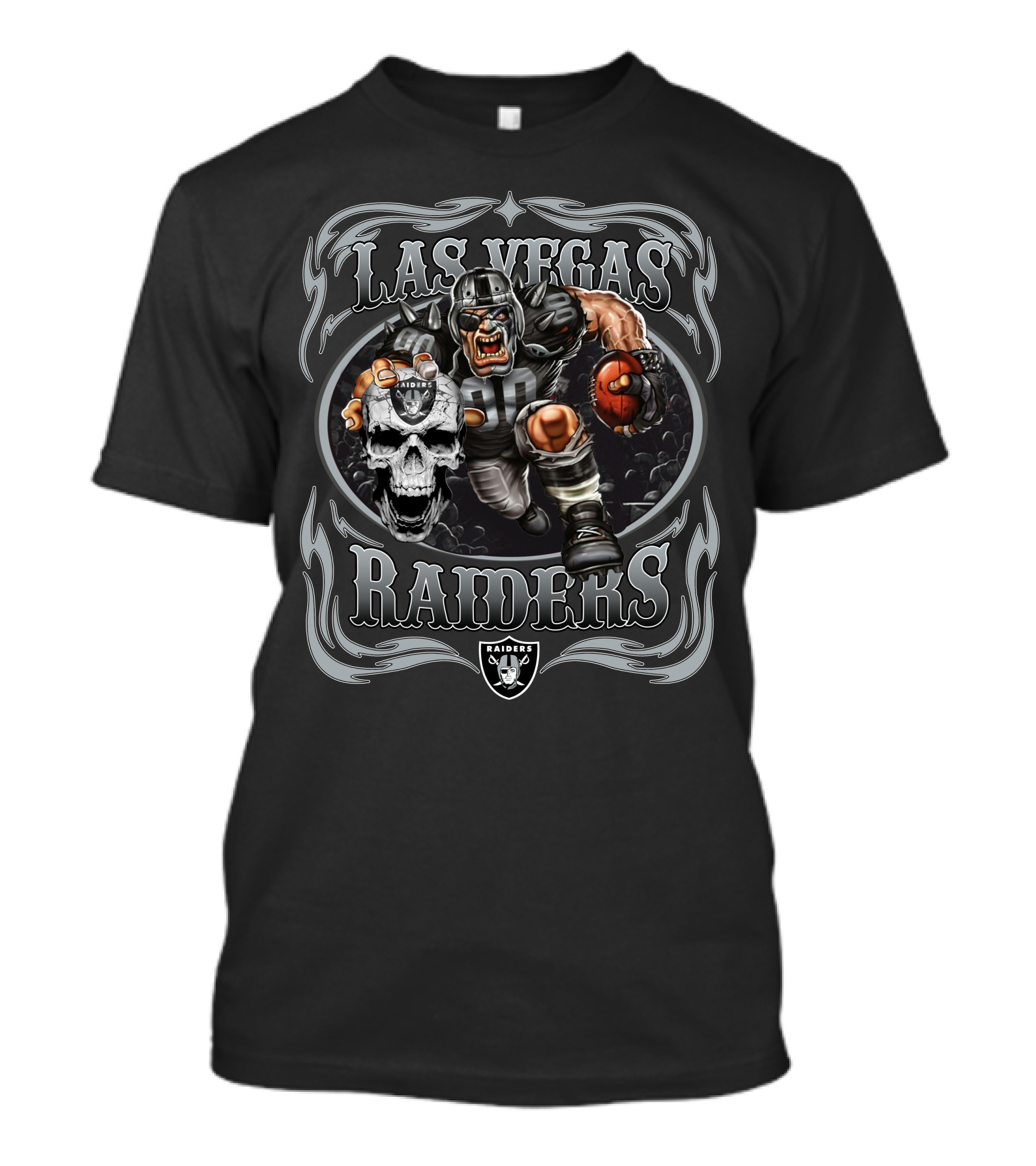 Las Vegas Raiders Skull And Player Charging With Football T-Shirt
