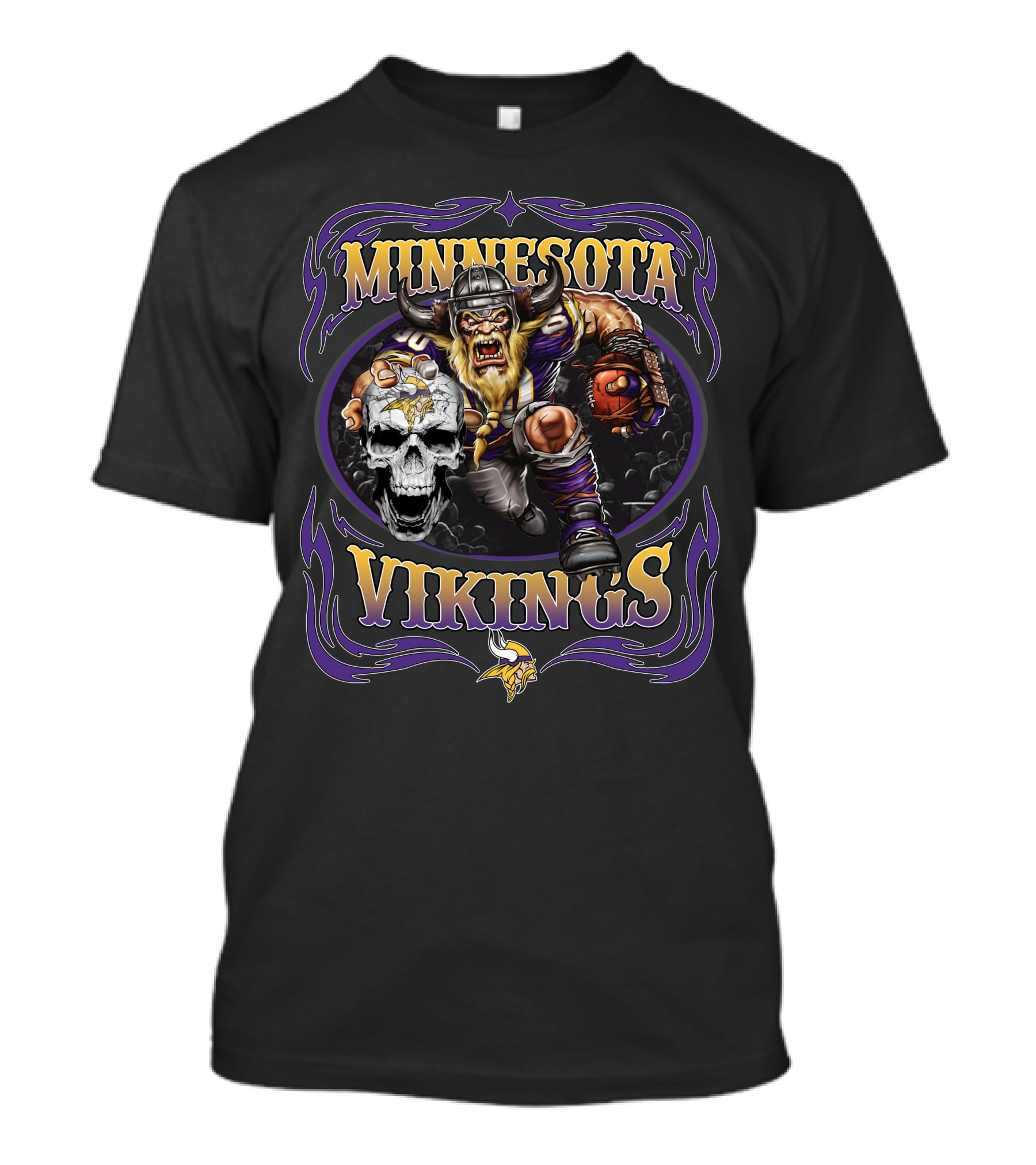 Minnesota Vikings Viking Warrior With Skull And Horned Helmet T-Shirt