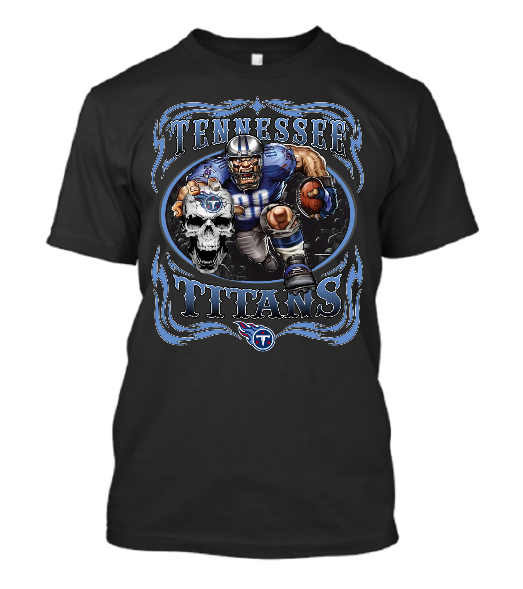 Tennessee Titans Football Warrior With Skull And Team T-Shirt