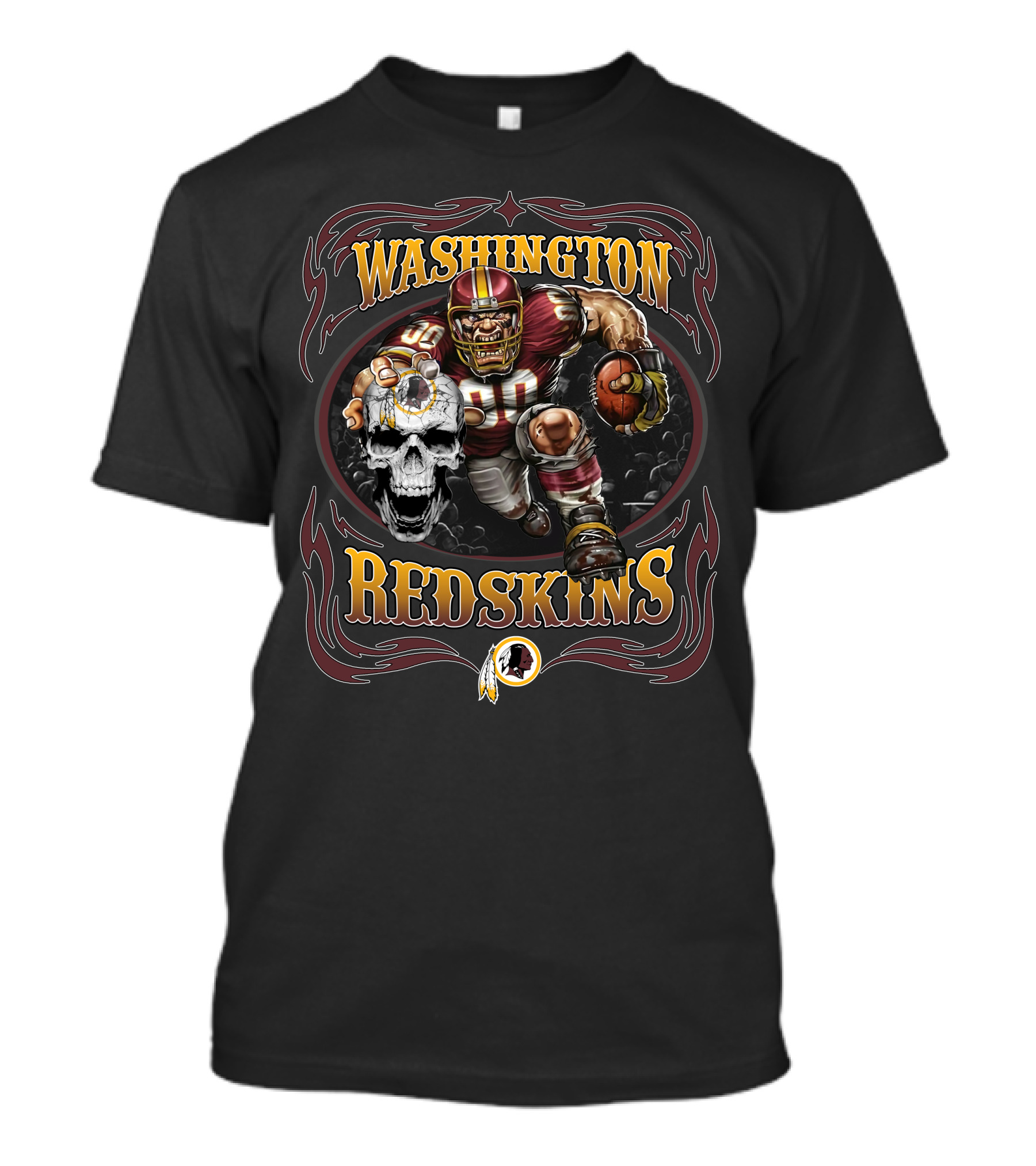 Washington Redskins Football Skull And Player Retro Style T-Shirt