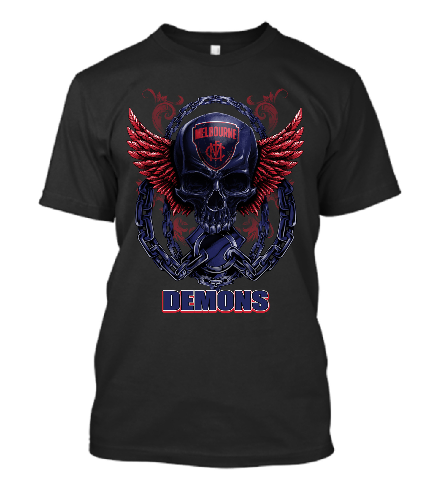 Melbourne Demons Skull With Red Wings And Chain T-Shirt