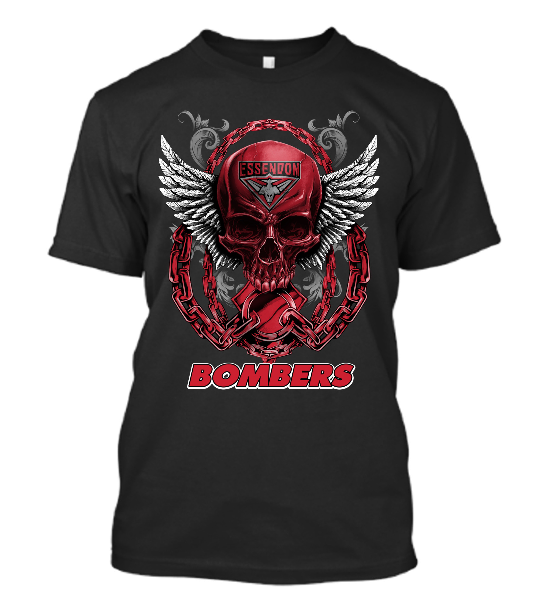 Essendon Bombers Skull With Wings And Chains T-Shirt