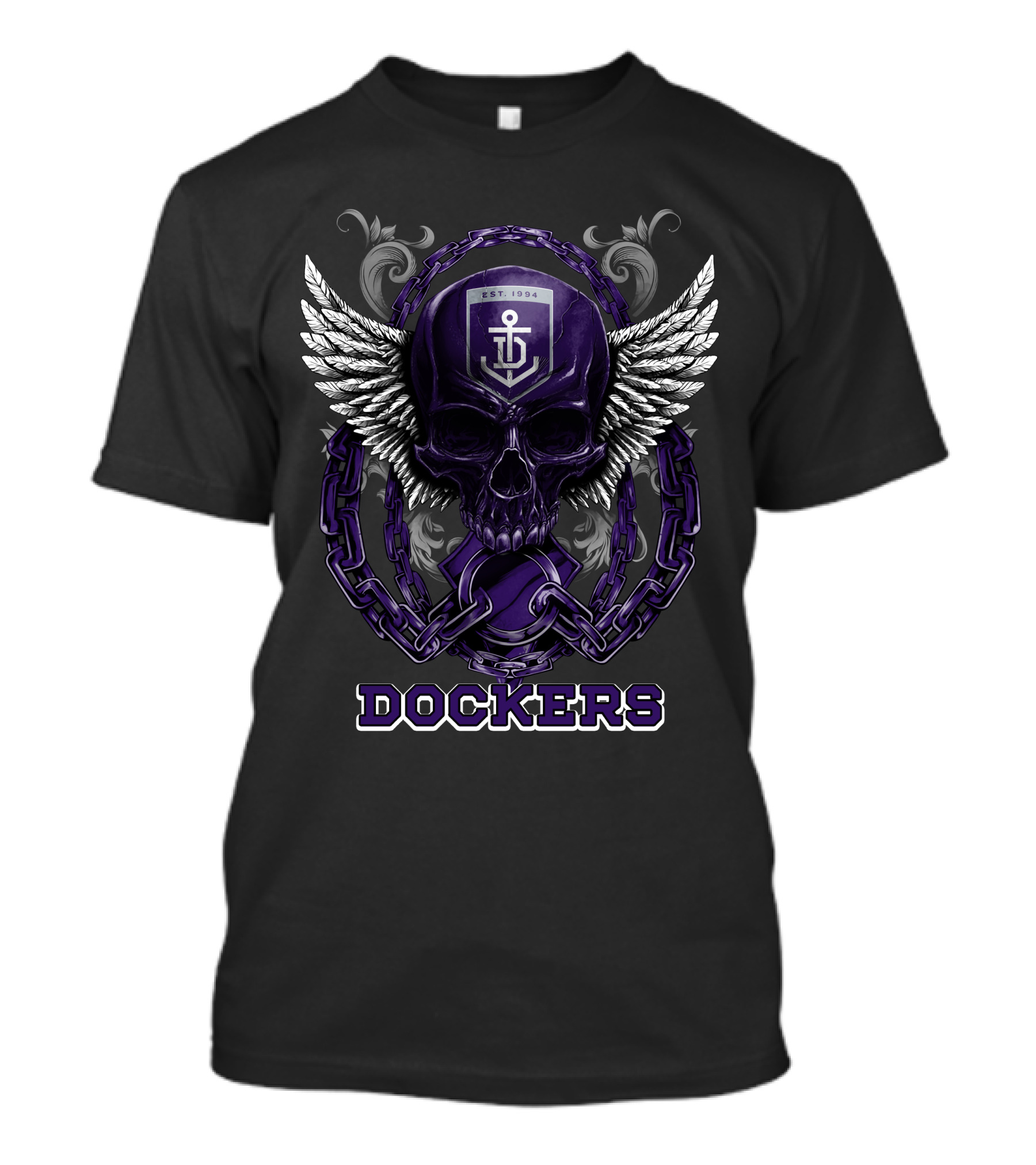 Fremantle Dockers Skull With Chains And Wings Design Est. 1994 T-Shirt