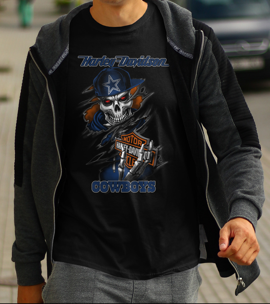 Harley Davidson Cowboys Skull With Dallas Star T-Shirt
