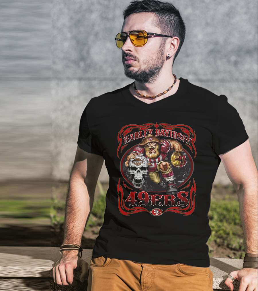 Harley Davidson 49ers San Francisco Nfl Football Player Skull T-Shirt