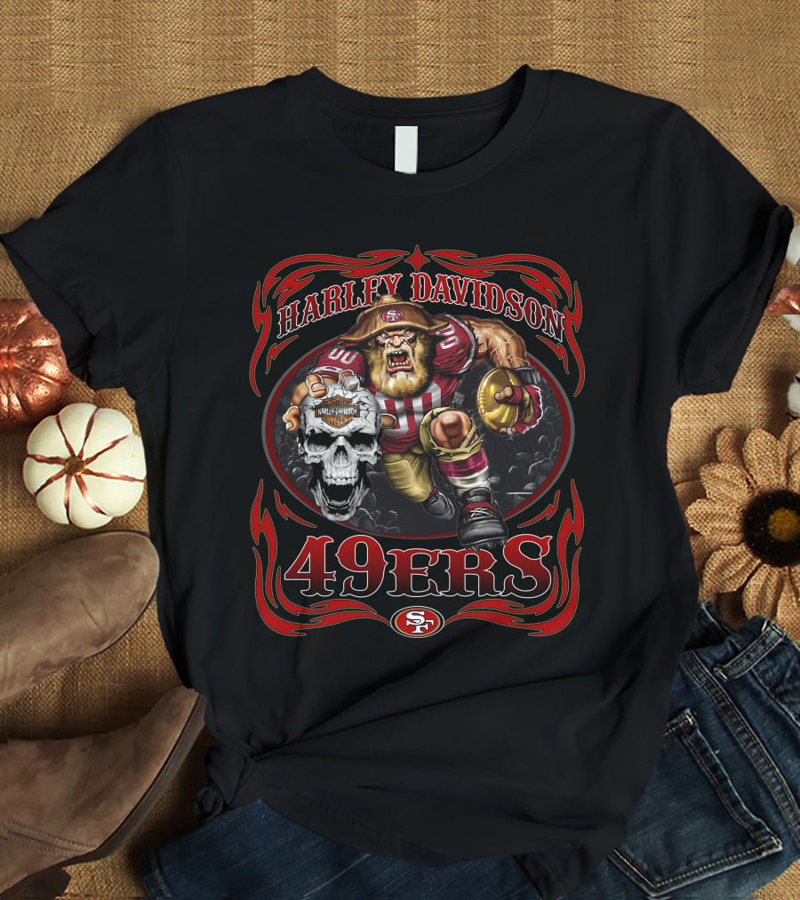 Harley Davidson 49ers San Francisco Nfl Football Player Skull T-Shirt