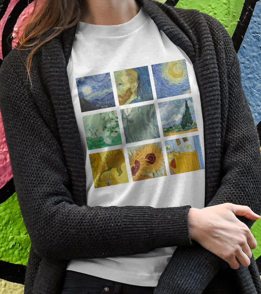 Vincent Van Gogh's Starry Night Sunflowers Bedroom Almond Blossom Cypress Self-Portrait Painting Collection 01 T-Shirt