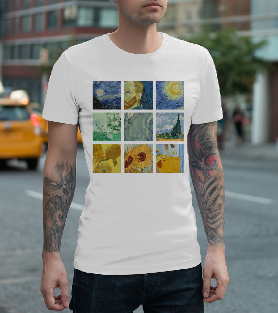 Vincent Van Gogh's Starry Night Sunflowers Bedroom Almond Blossom Cypress Self-Portrait Painting Collection 01 T-Shirt