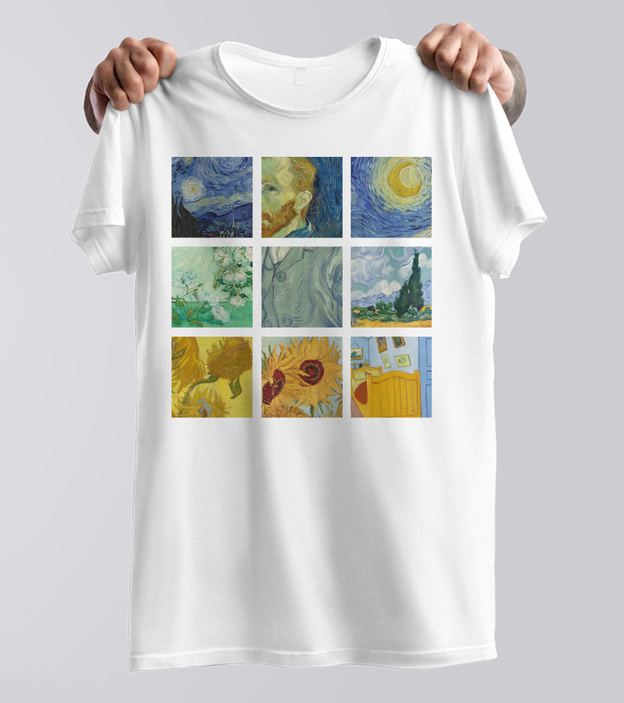 Vincent Van Gogh's Starry Night Sunflowers Bedroom Almond Blossom Cypress Self-Portrait Painting Collection 01 T-Shirt