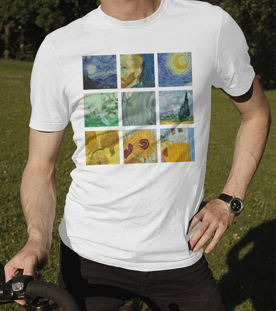 Vincent Van Gogh's Starry Night Sunflowers Bedroom Almond Blossom Cypress Self-Portrait Painting Collection 01 T-Shirt