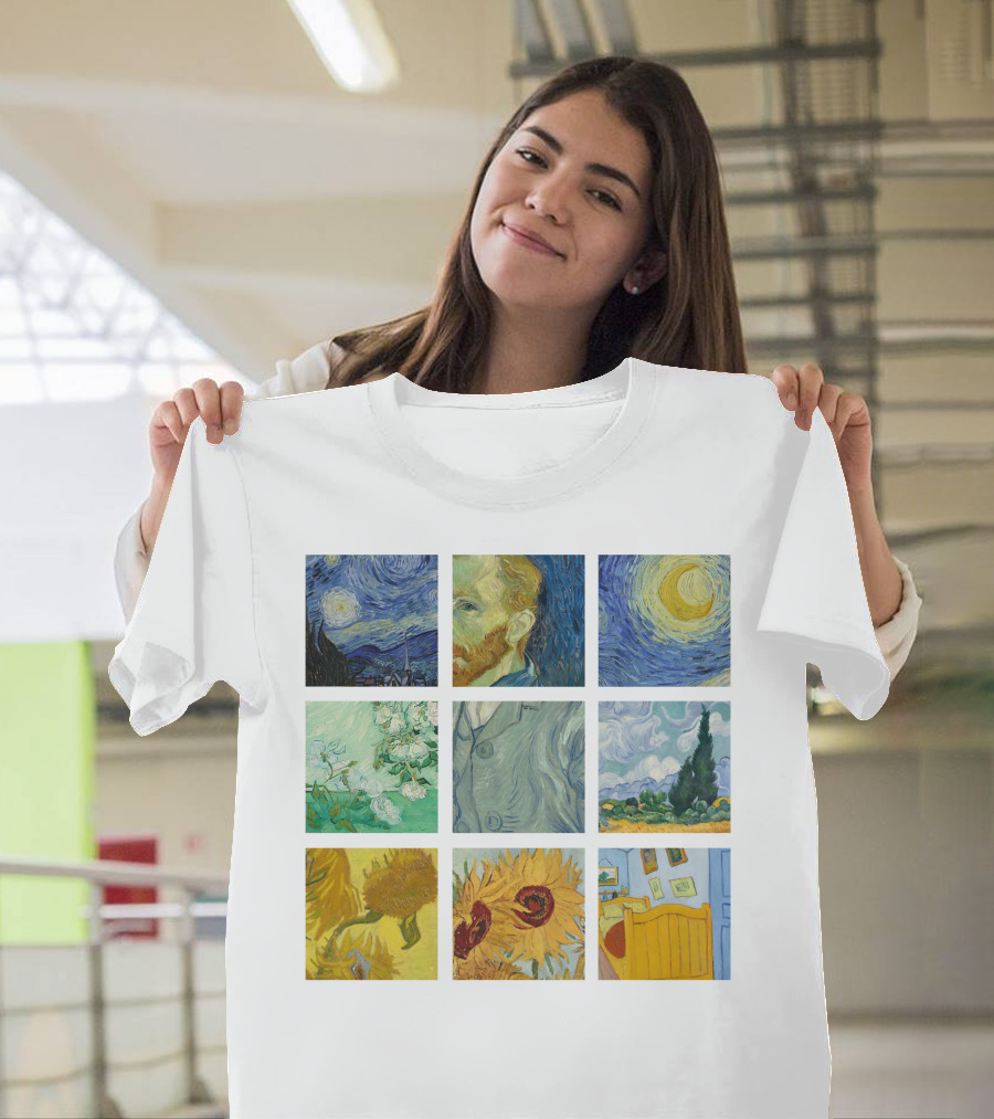 Vincent Van Gogh's Starry Night Sunflowers Bedroom Almond Blossom Cypress Self-Portrait Painting Collection 01 T-Shirt