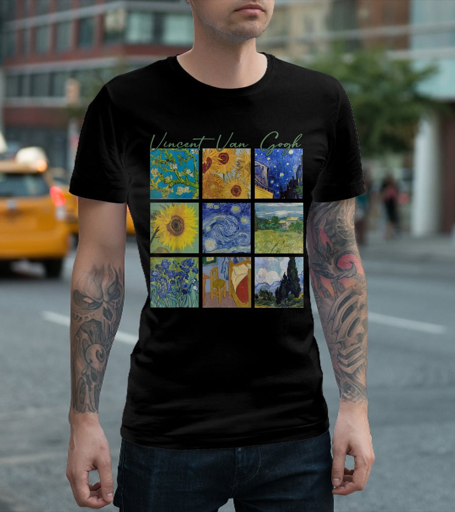 Vincent Van Gogh Almond Blossoms Sunflowers Starry Night Irises Bedroom Cypress T-Shirt