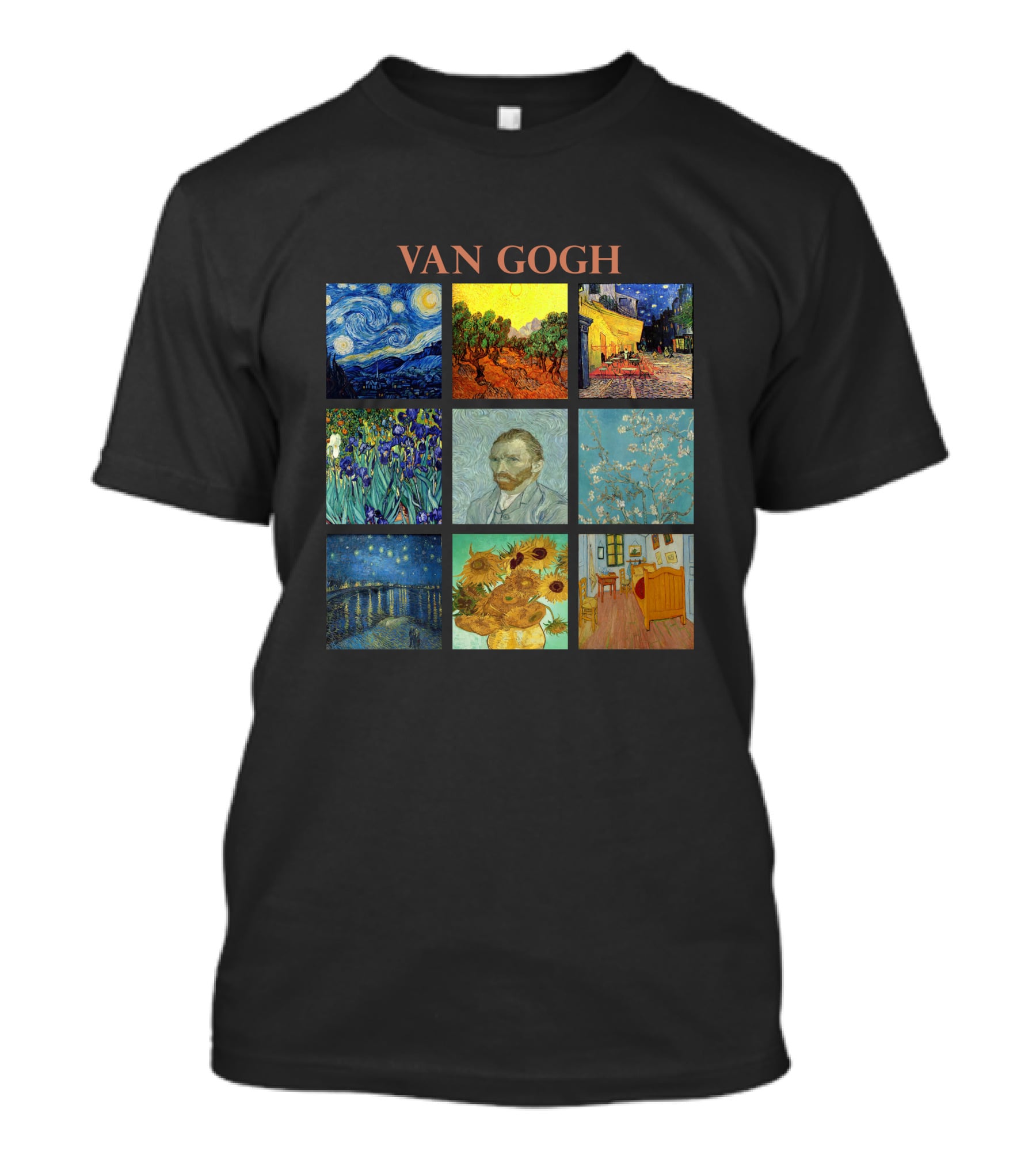 Van Gogh Starry Night Sunflowers Irises Café Terrace Almond Blossoms Portrait Bedroom T-Shirt